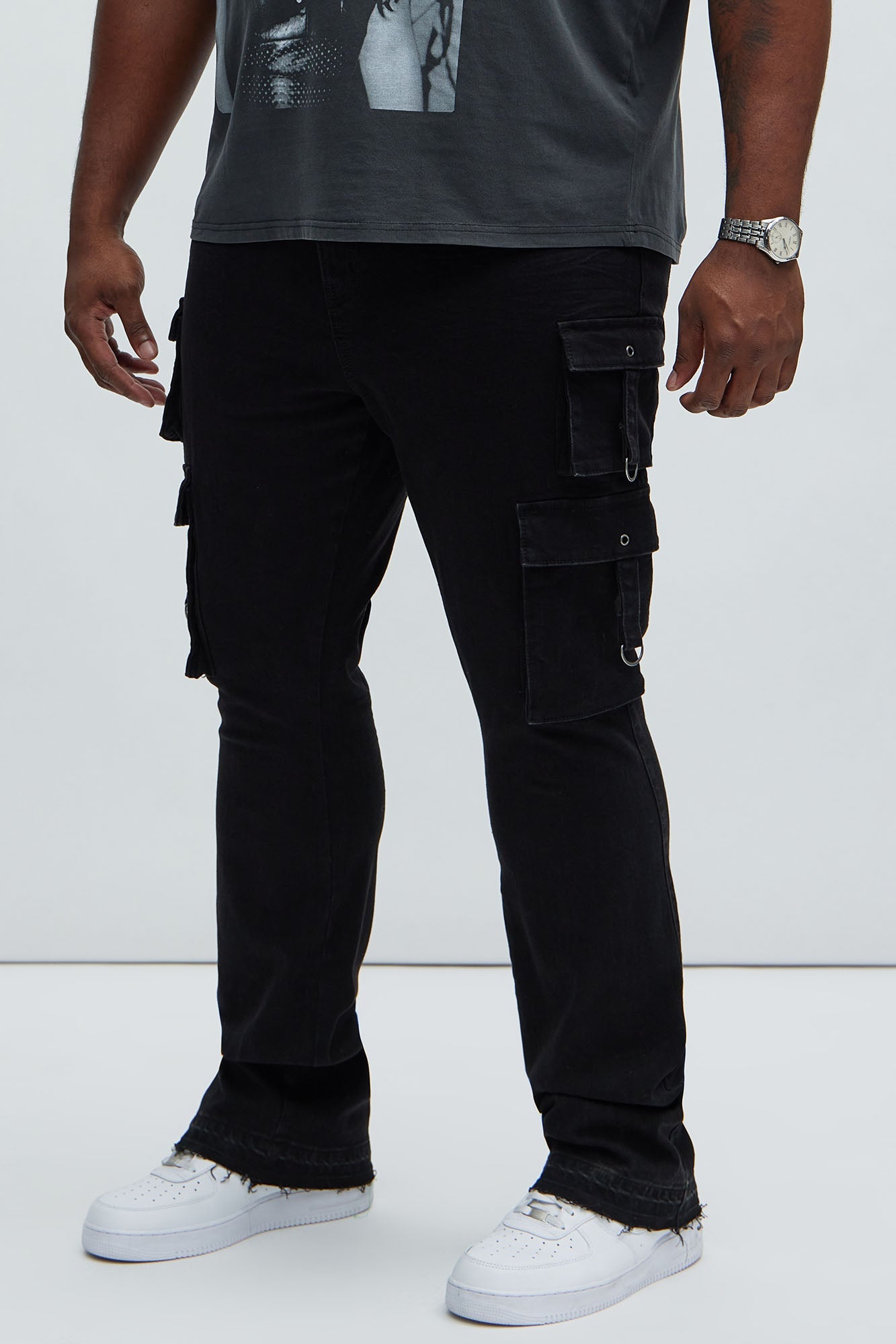 With Me Cargo Stacked Skinny Flare Jeans - Black