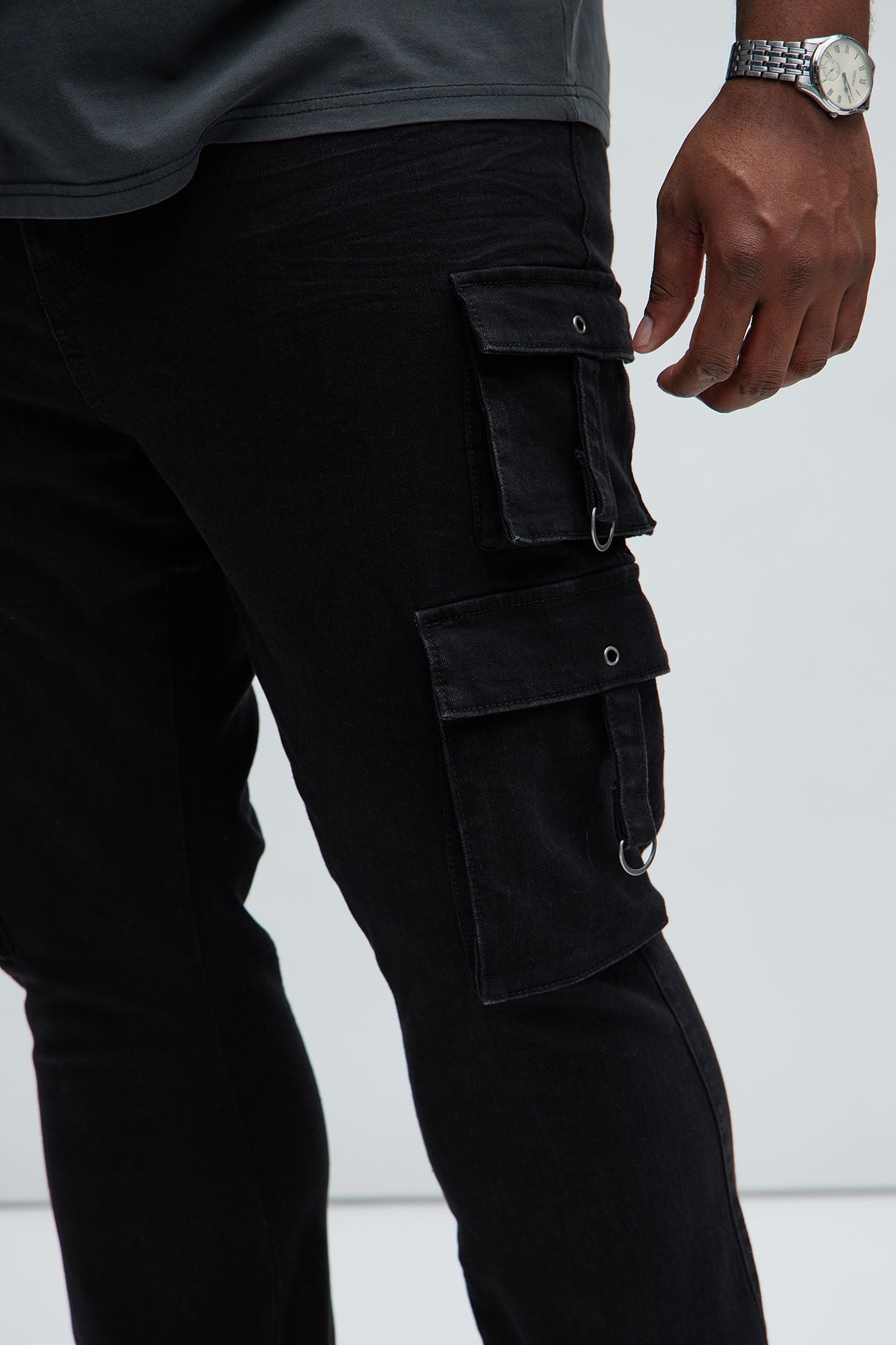 With Me Cargo Stacked Skinny Flare Jeans - Black