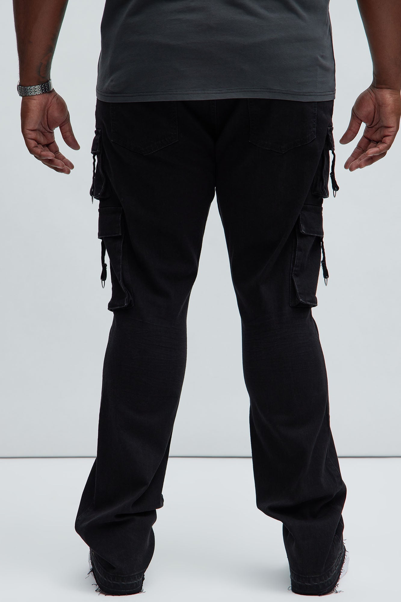 With Me Cargo Stacked Skinny Flare Jeans - Black