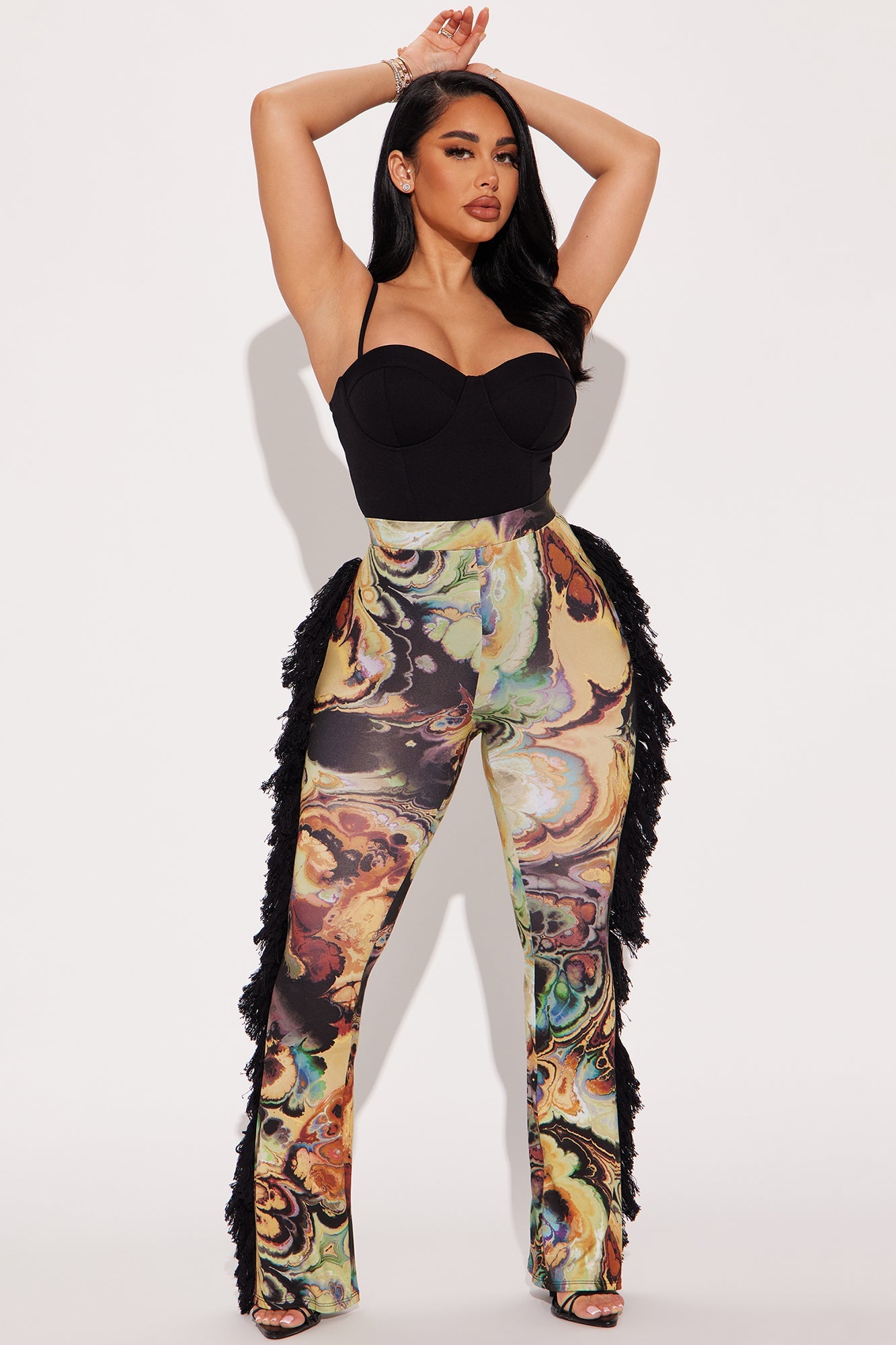 All At Once Fringe Flare Pant - Yellow/combo