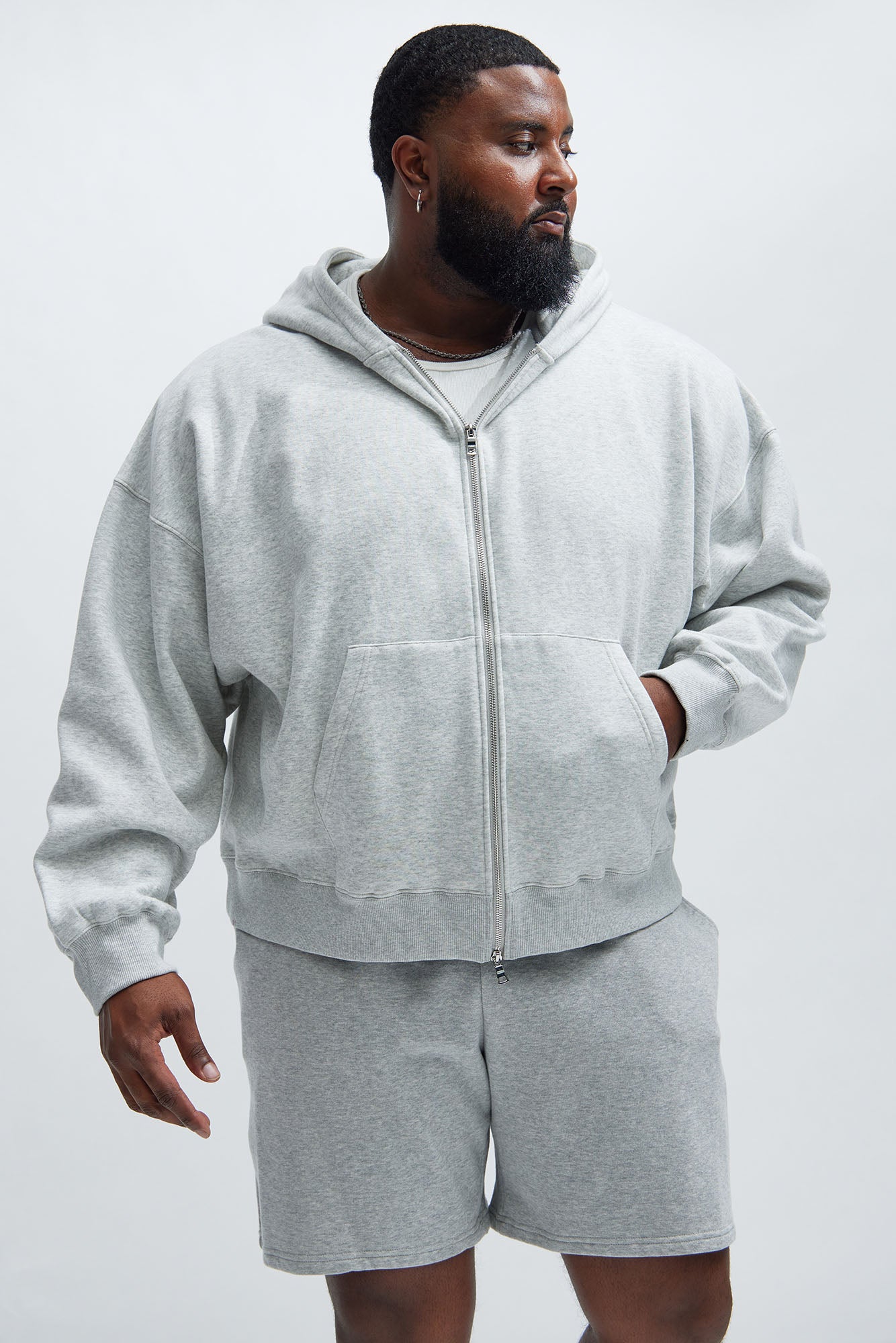 Tyson Oversized Heavyweight Zip Up - Heather Grey