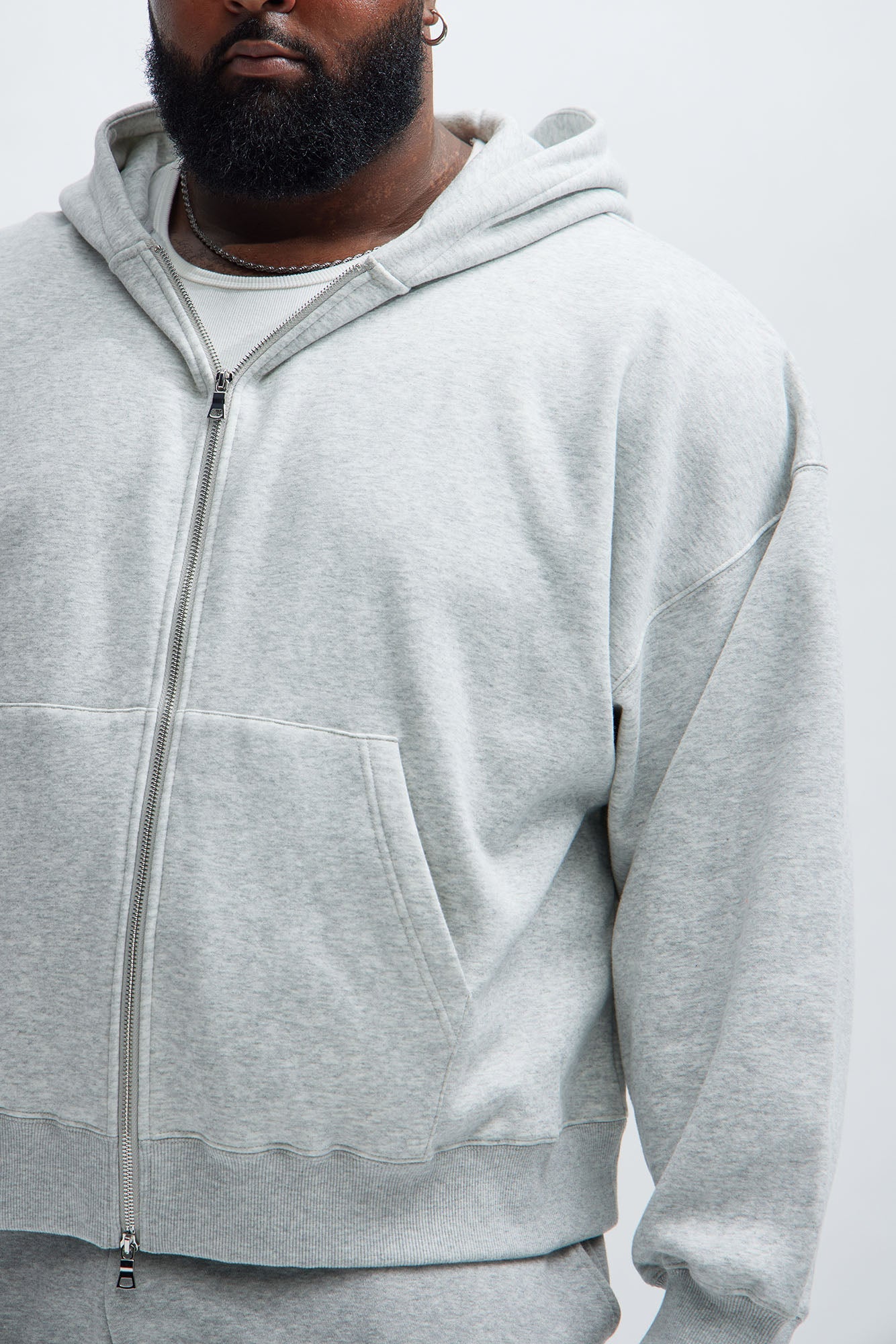 Tyson Oversized Heavyweight Zip Up - Heather Grey