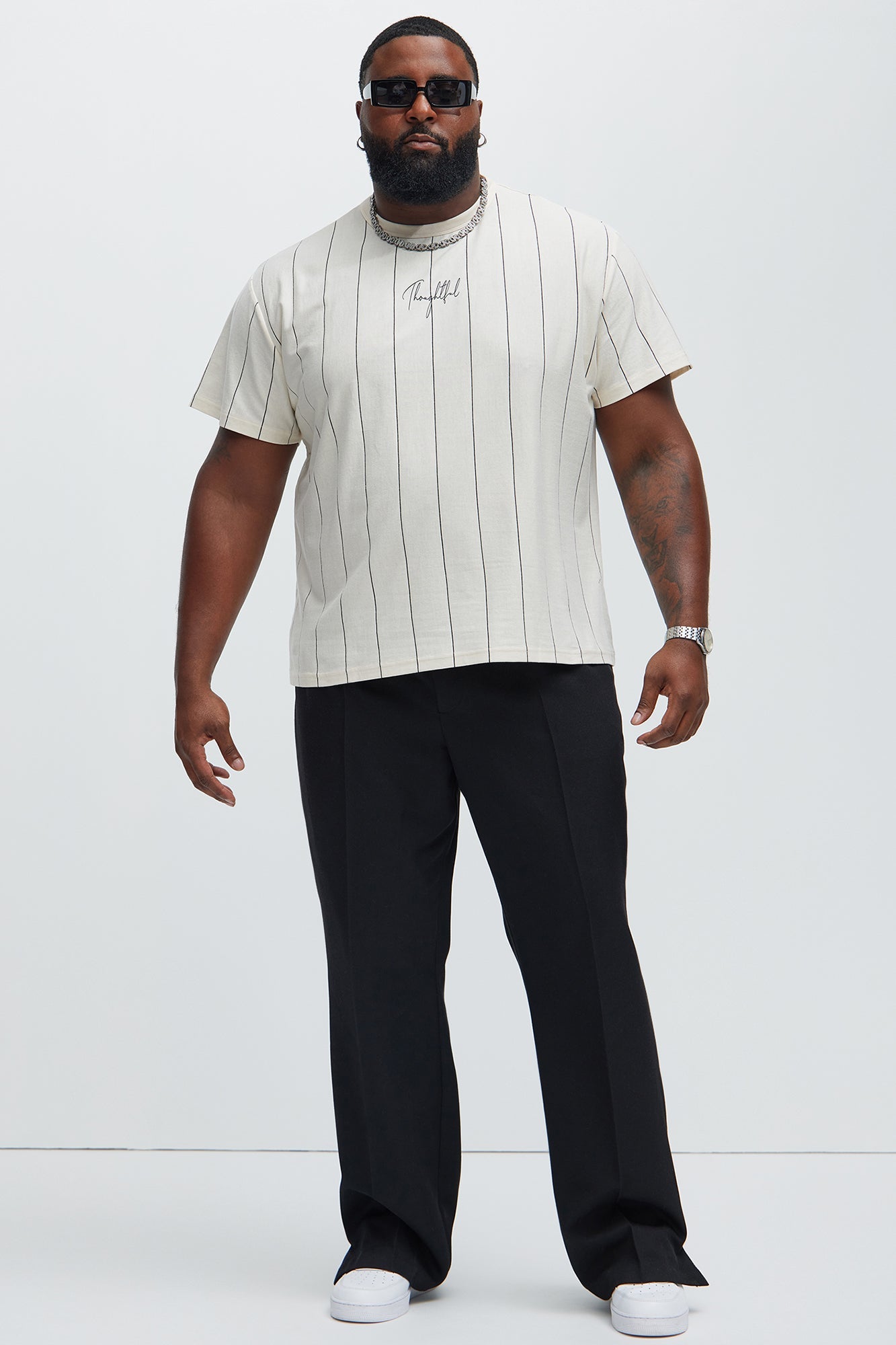 Vertical Striped Short Sleeve Tee - Off White