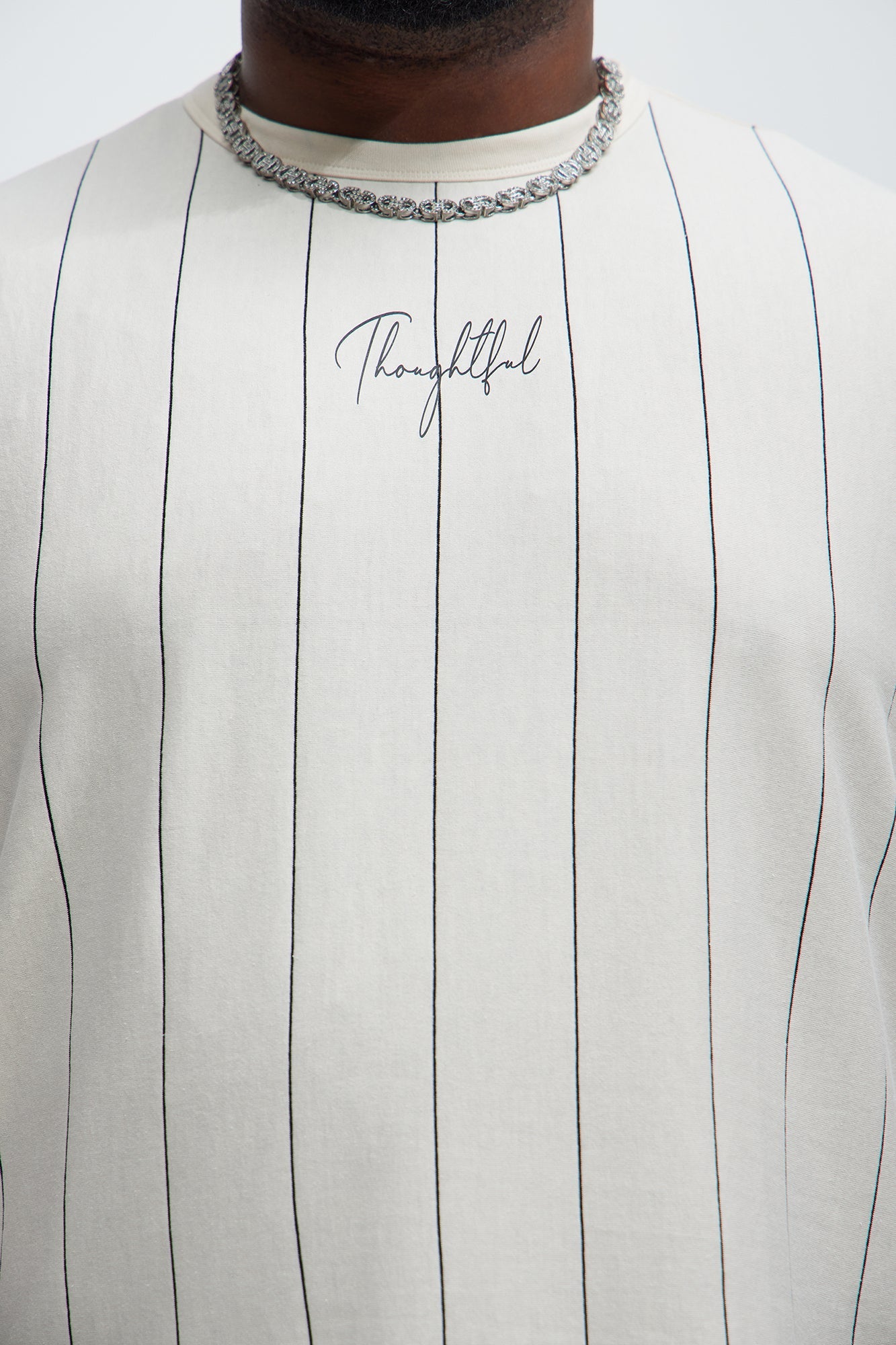 Vertical Striped Short Sleeve Tee - Off White