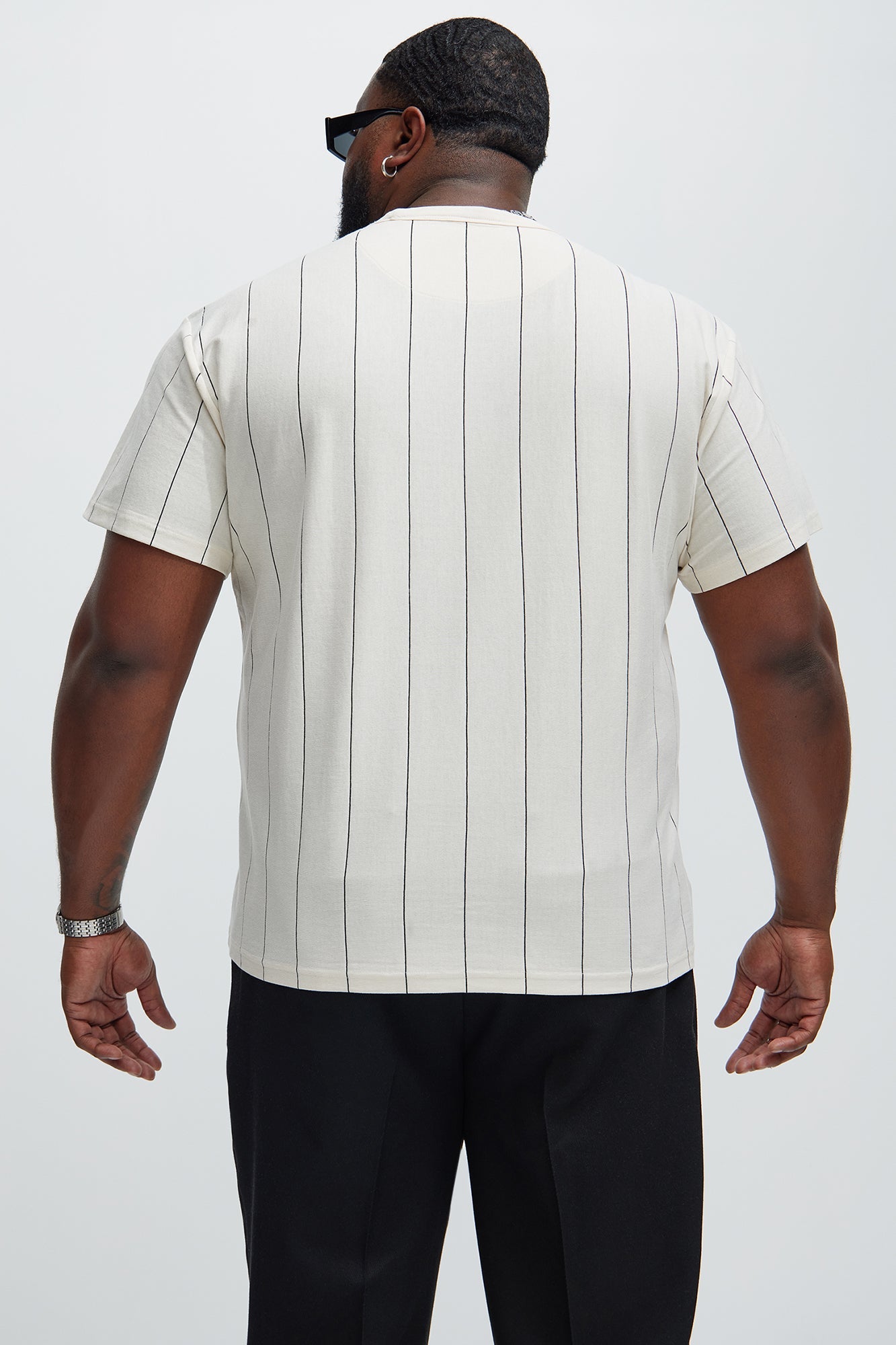 Vertical Striped Short Sleeve Tee - Off White