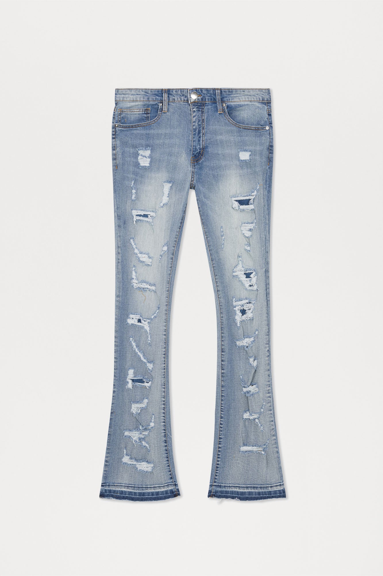 Through It Ripped Skinny Flared Jeans - Vintage Blue Wash