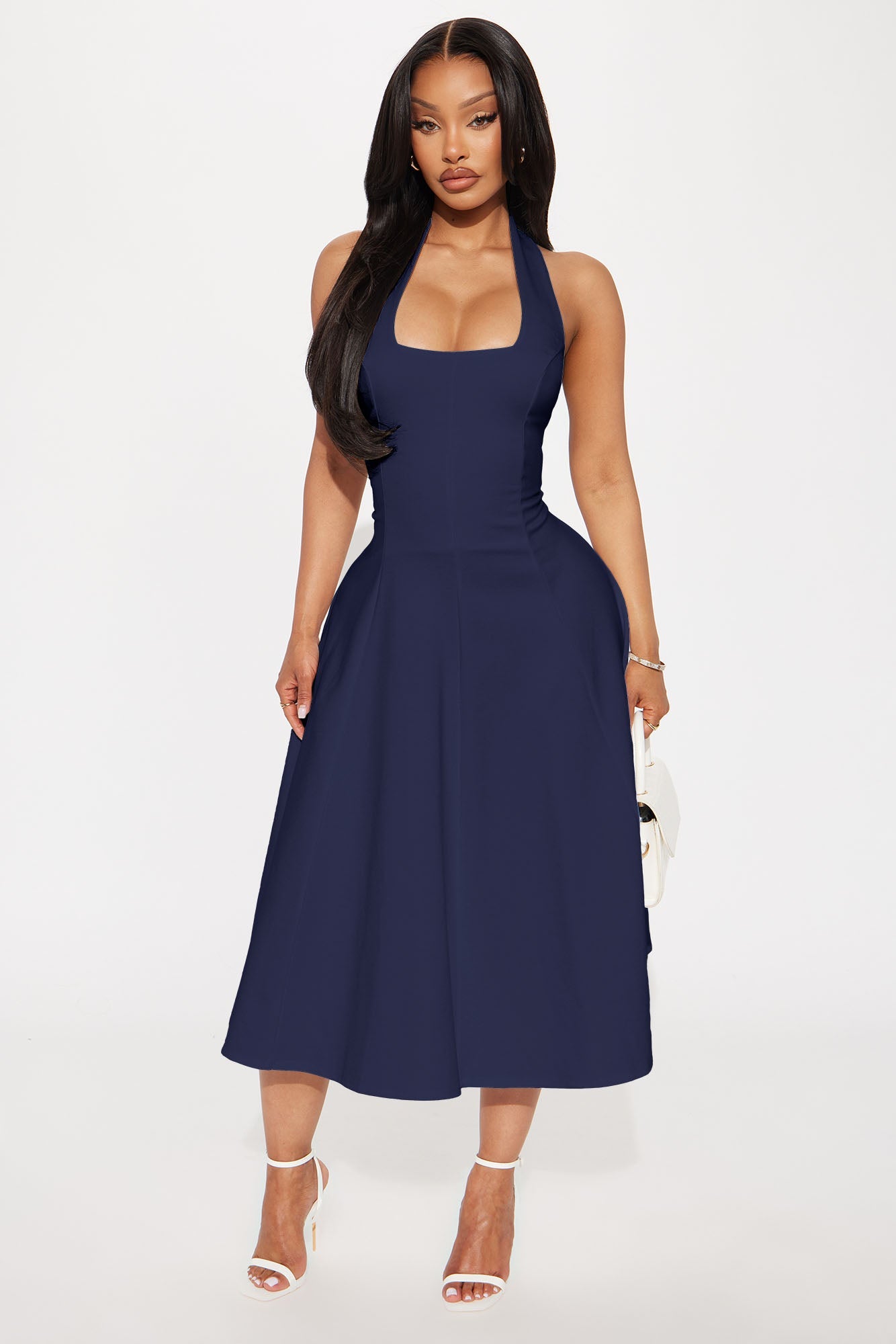 Mabel Ponte Midi Dress - Navy