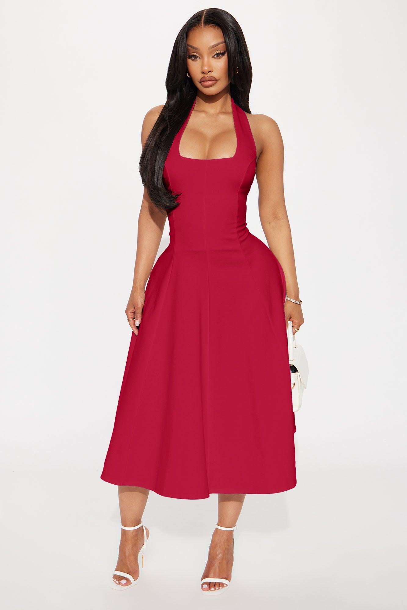 Mabel Ponte Midi Dress - Red