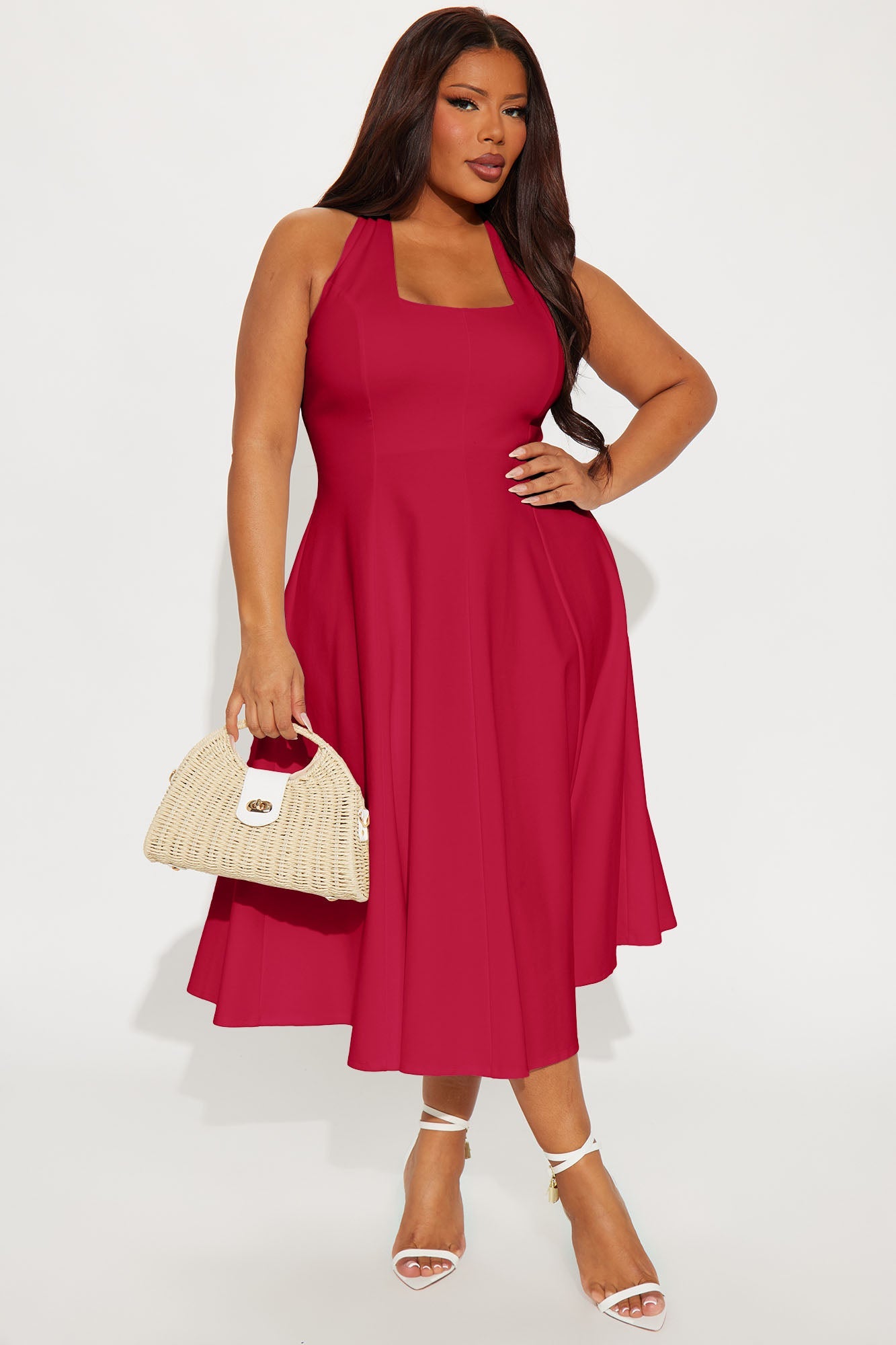 Mabel Ponte Midi Dress - Red