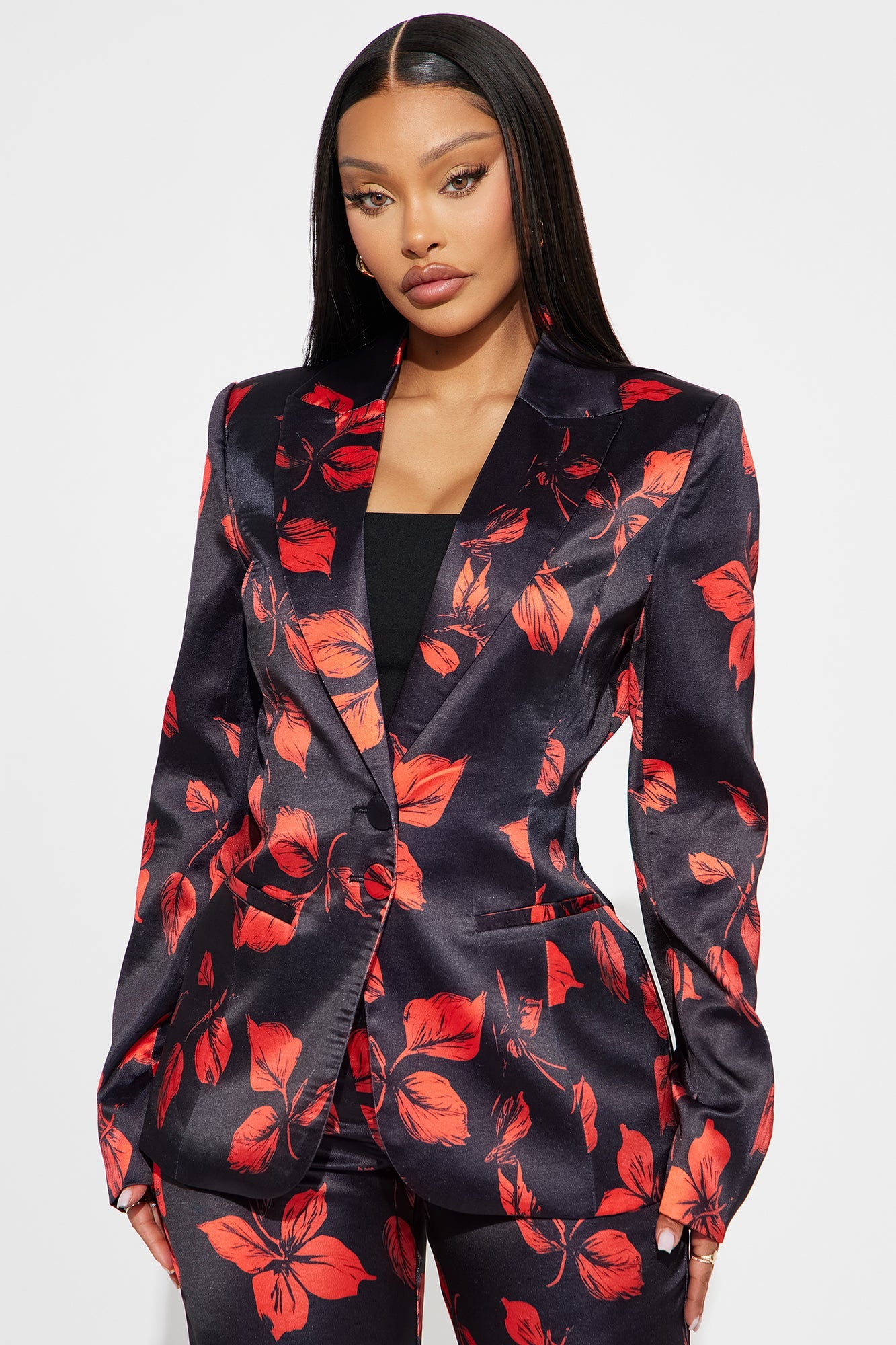 Wild Flower Satin Blazer - Black/combo