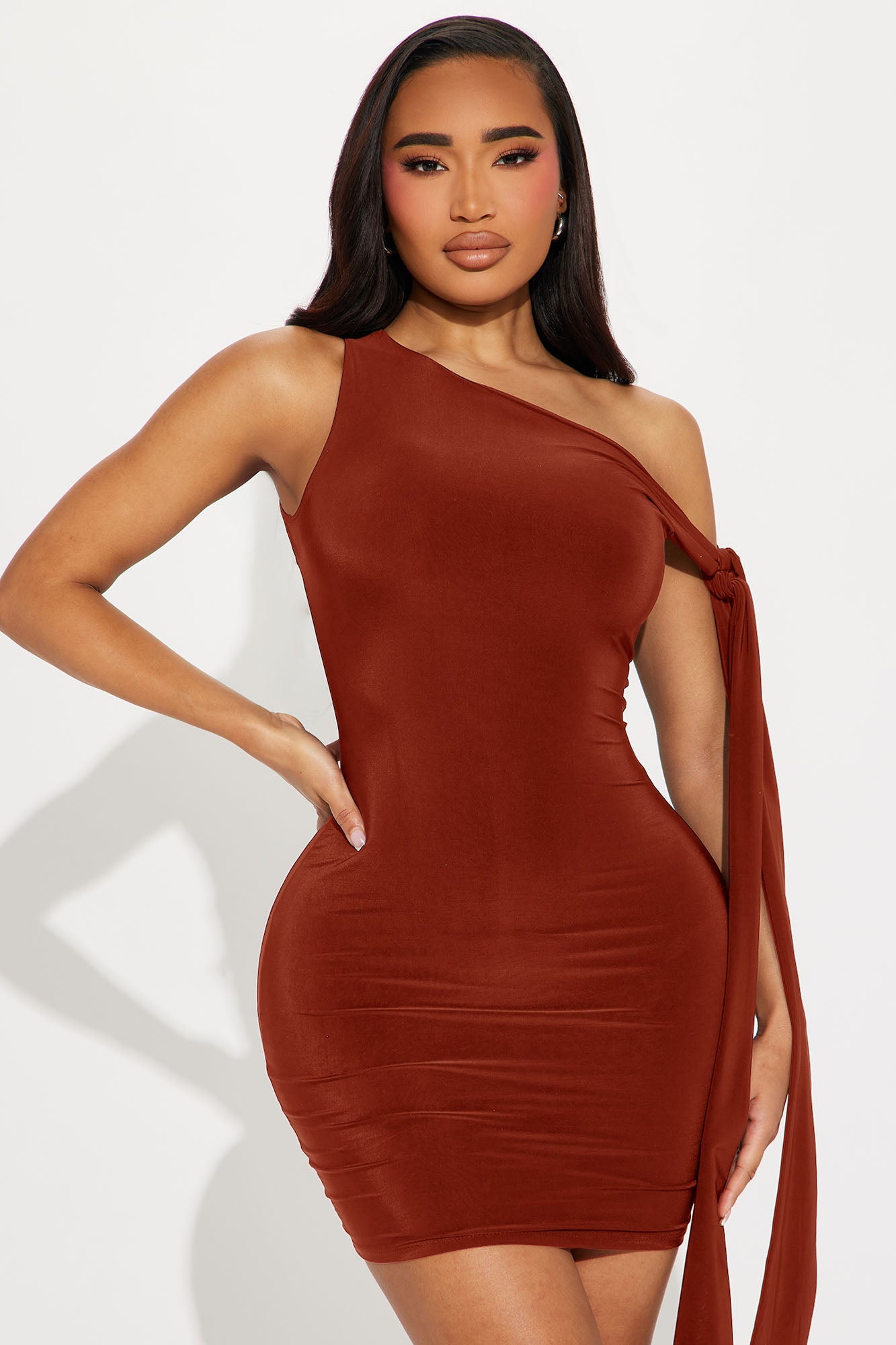 Olympia One Shoulder Mini Dress - Rust