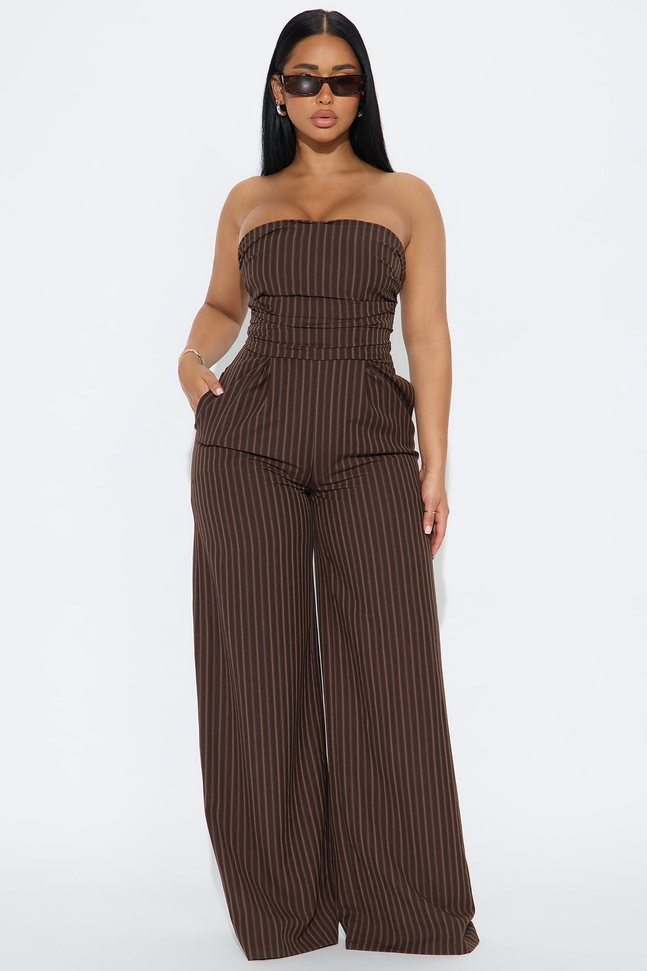 Palm Of My Hand Pinstripe Jumpsuit - Brown/combo