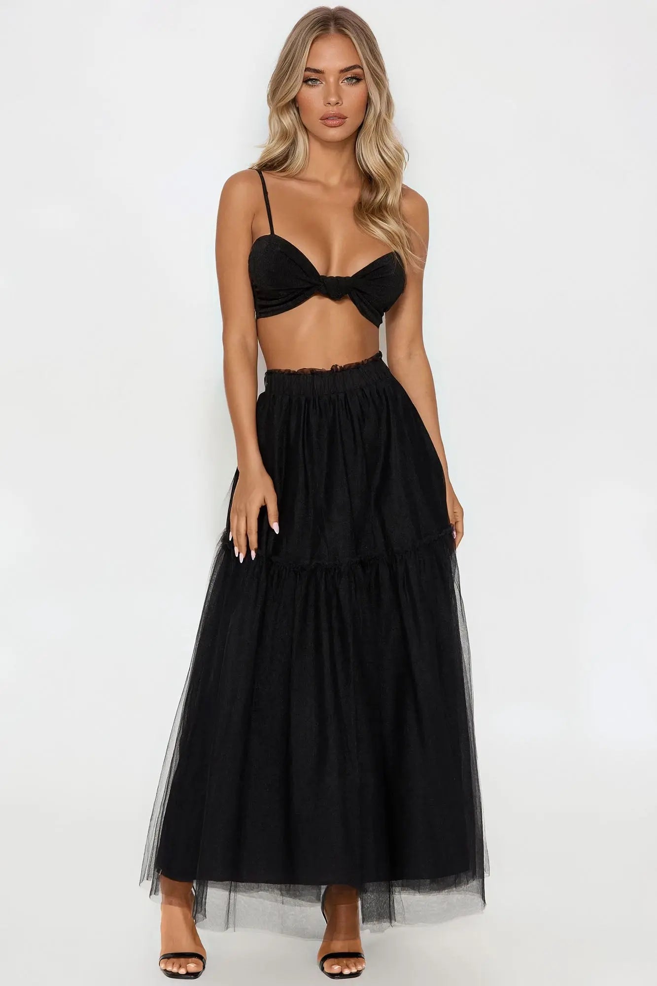 Vivian Sheer Tulle Maxi Skirt - Black
