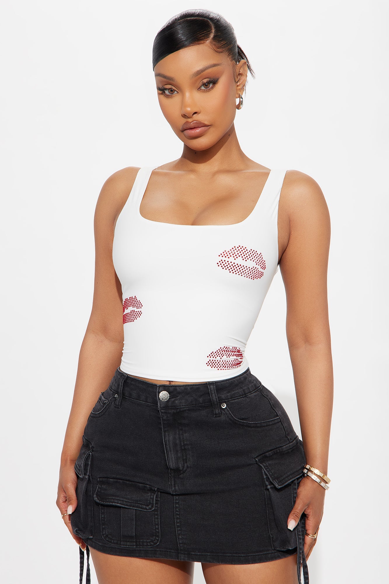 First Kiss Embellished Rhinestone Tank Top - White