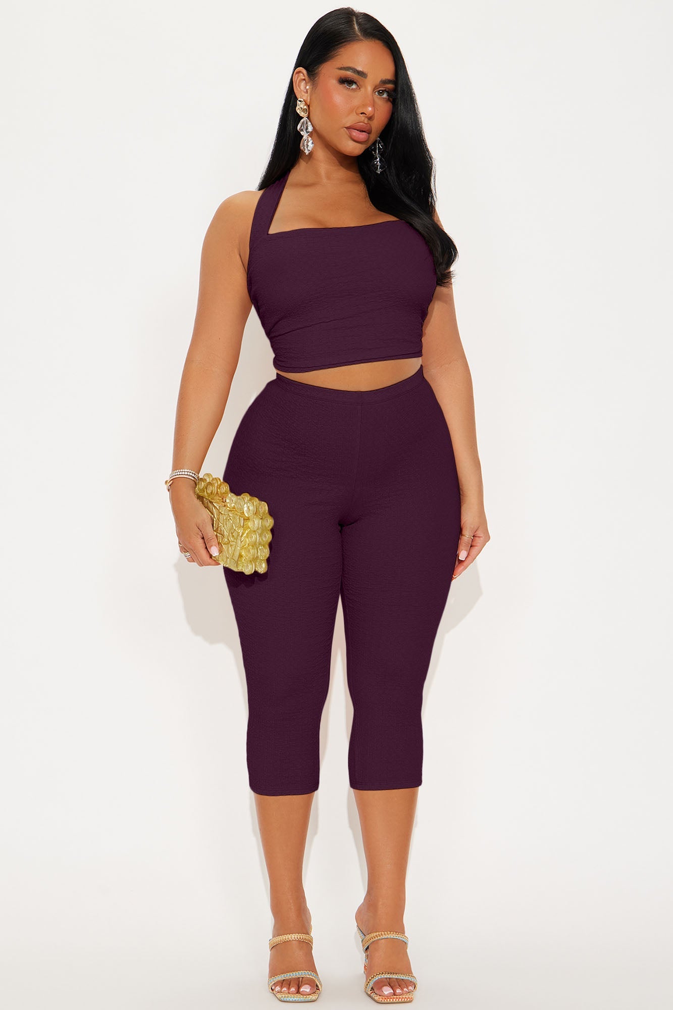 Delilah Textured Halter Capri Pant Set - Plum