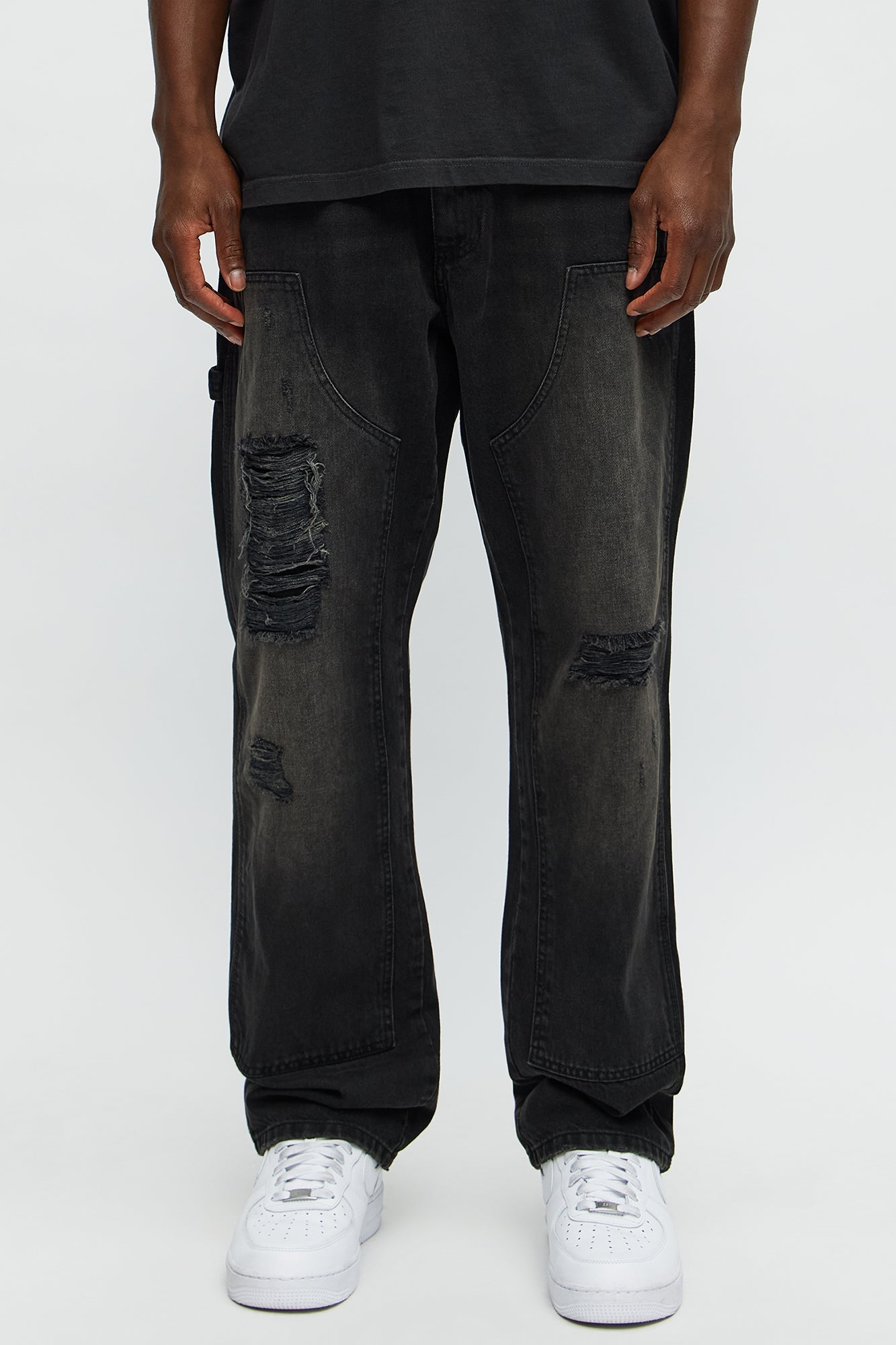 We Cool Distressed Carpenter Straight Jeans - Black Wash