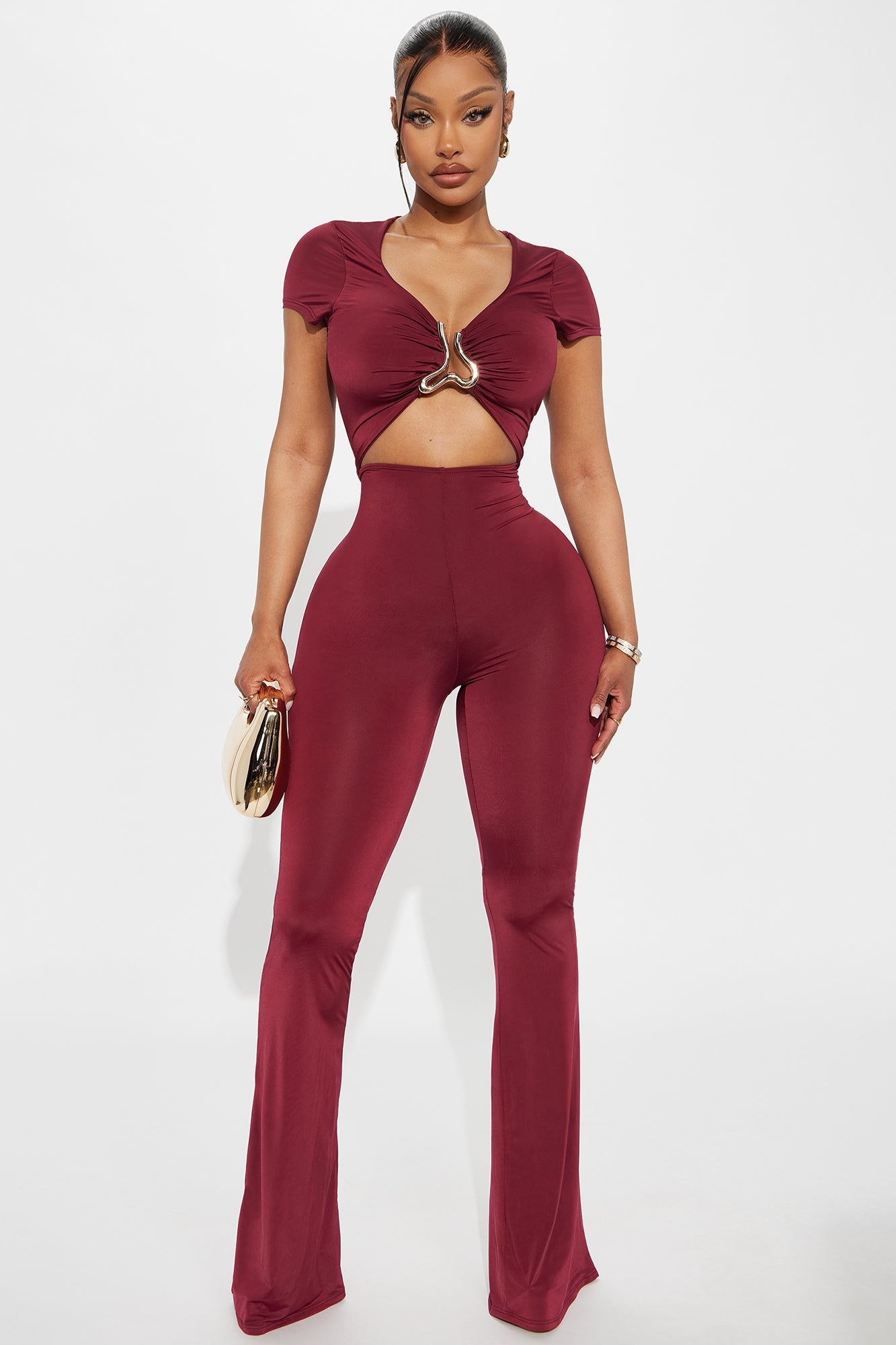 Maribell Short Sleeve Jumpsuit - Burgundy