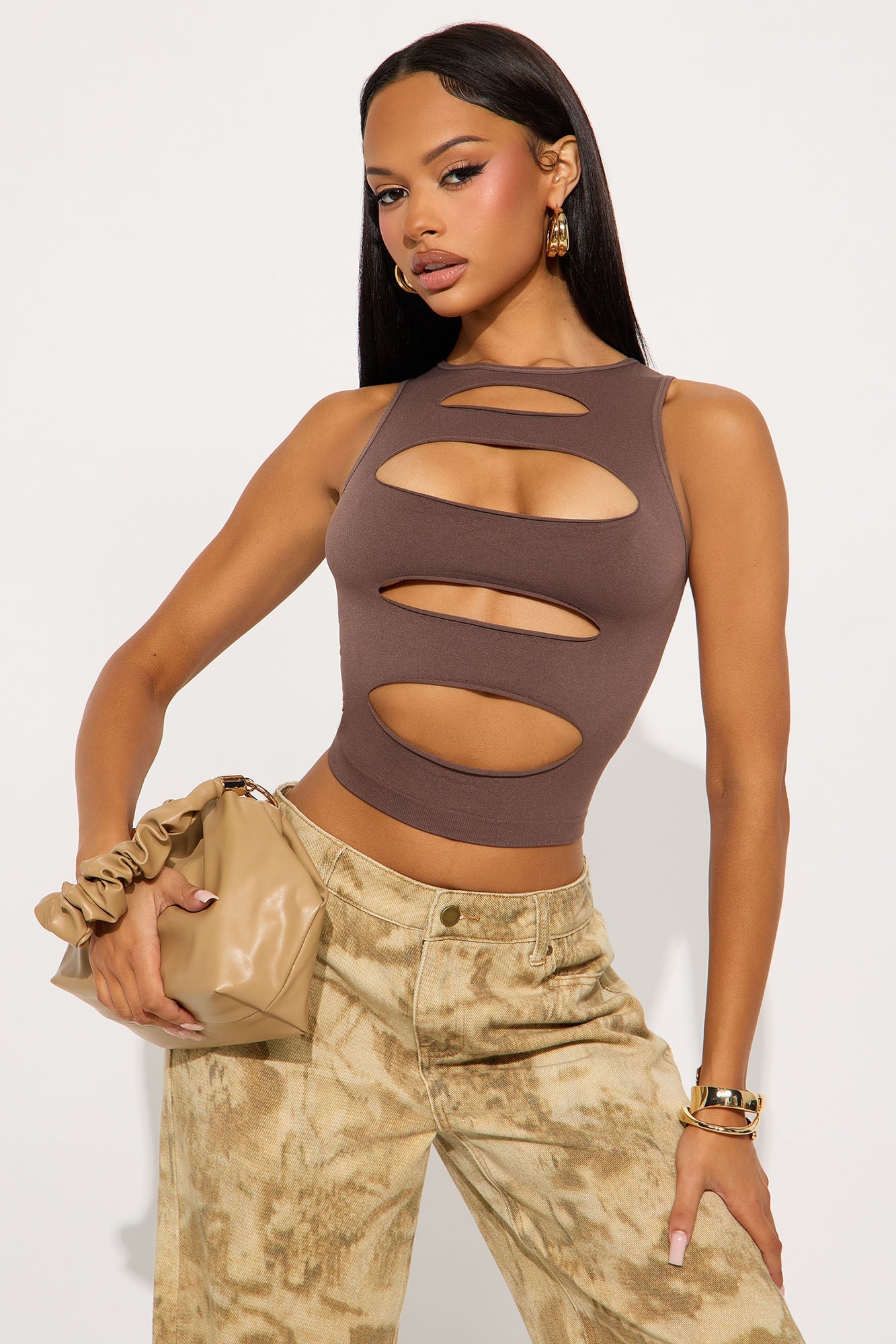 Tory Cut Out Seamless Top - Brown