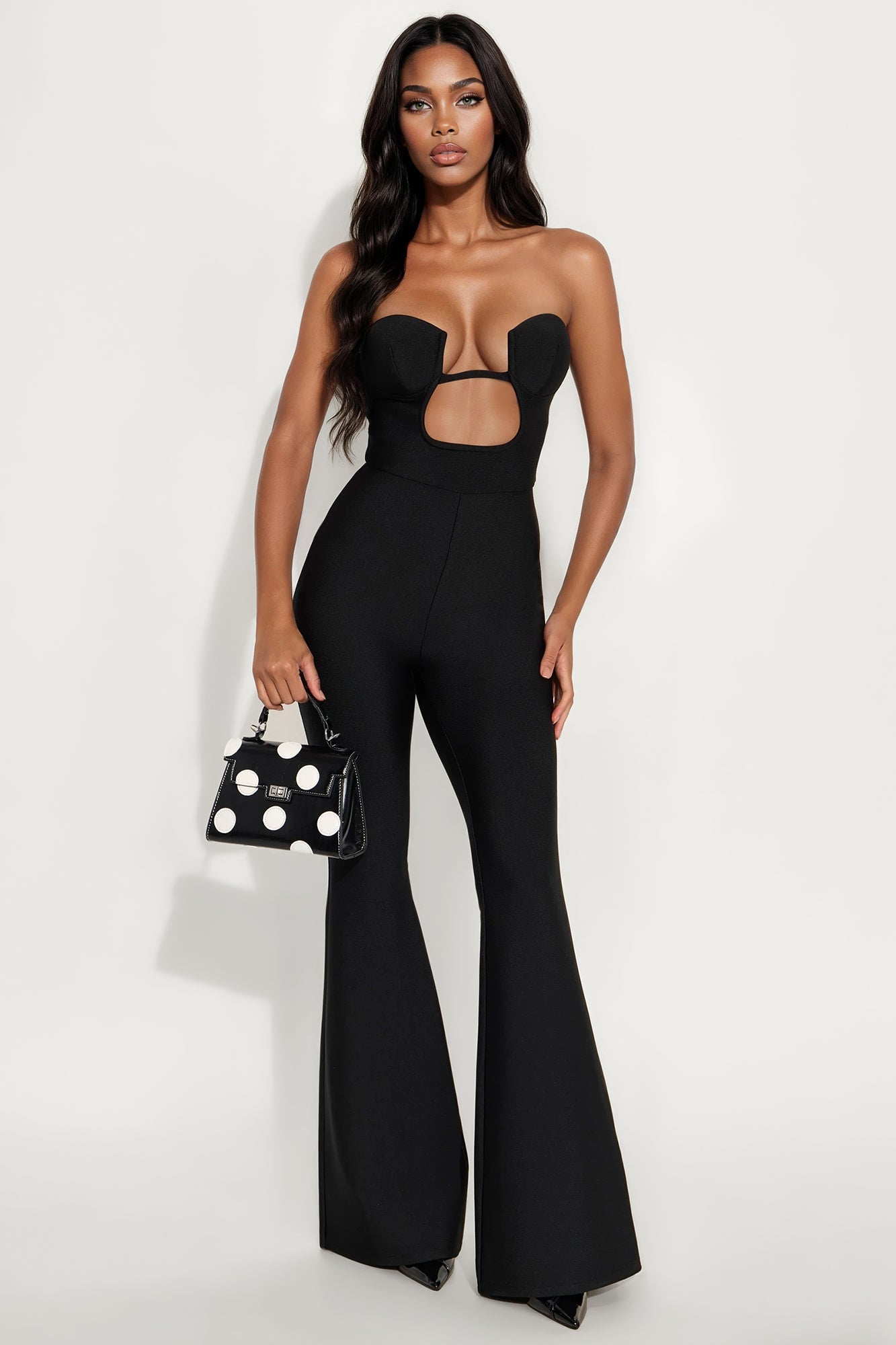 Just Us Bandage Flare Leg Jumpsuit - Black