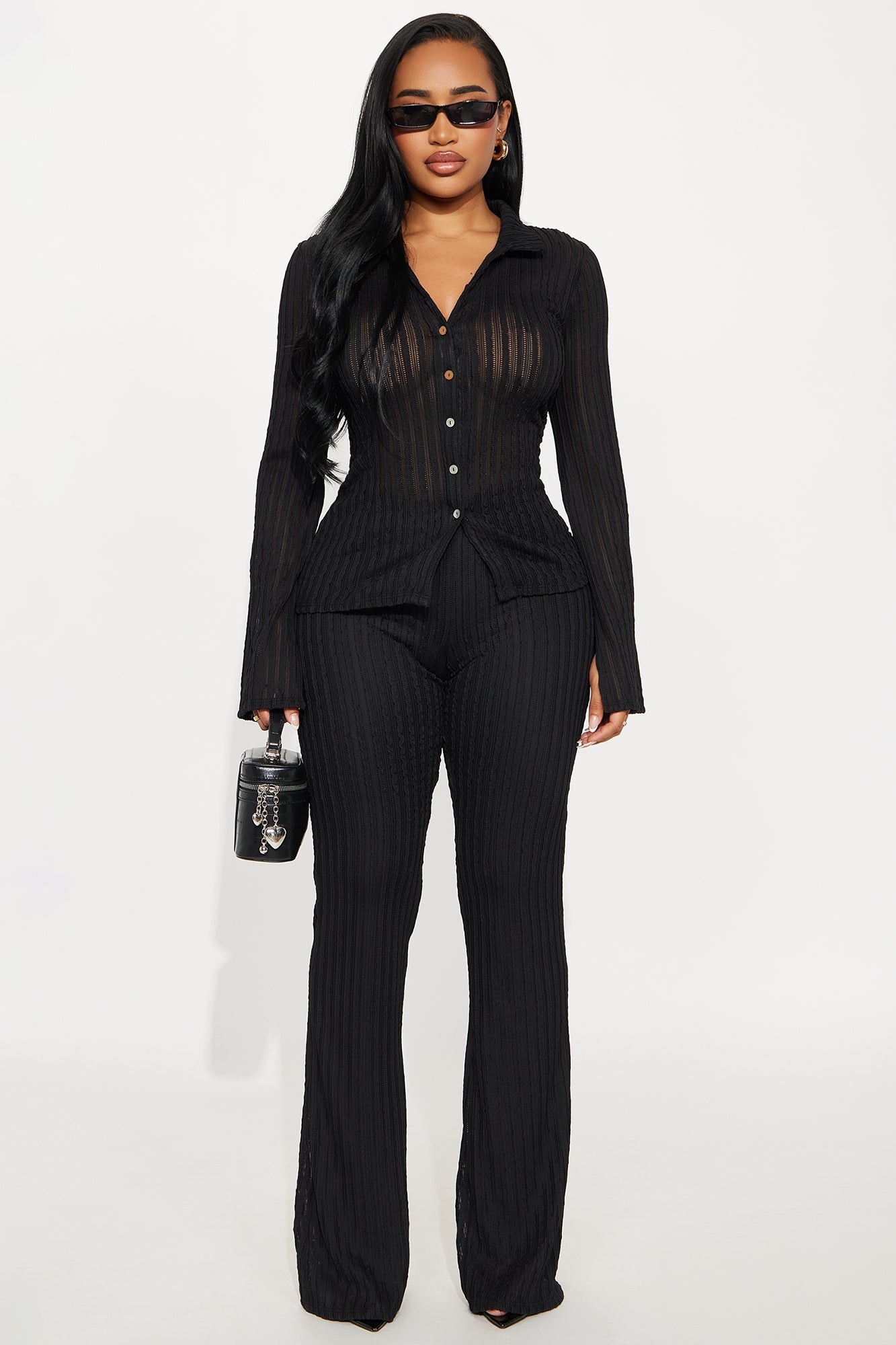 Vanessa Textured Knit Pant Set - Black