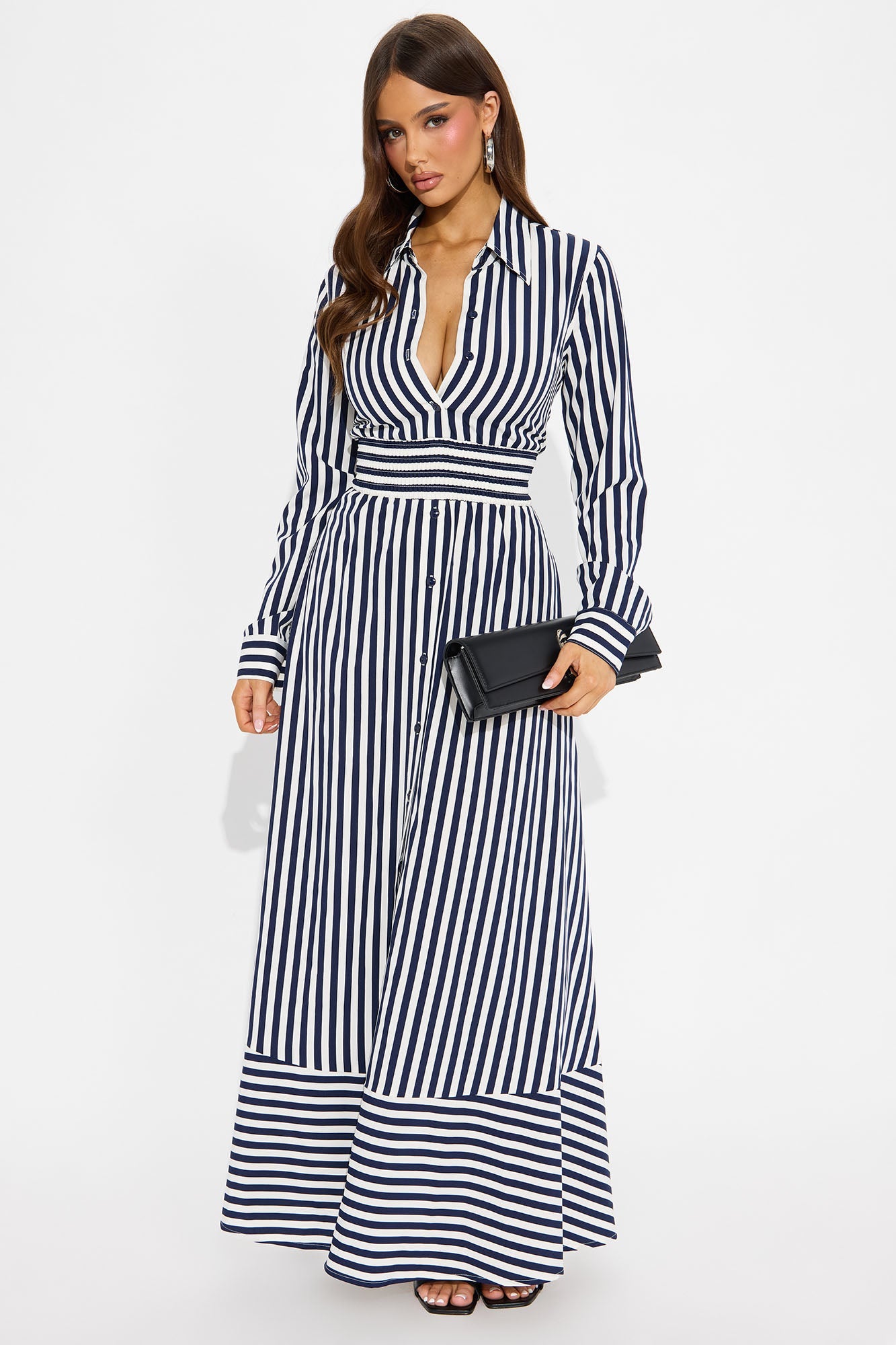 Alison Striped Maxi Shirt Dress - Navy/combo