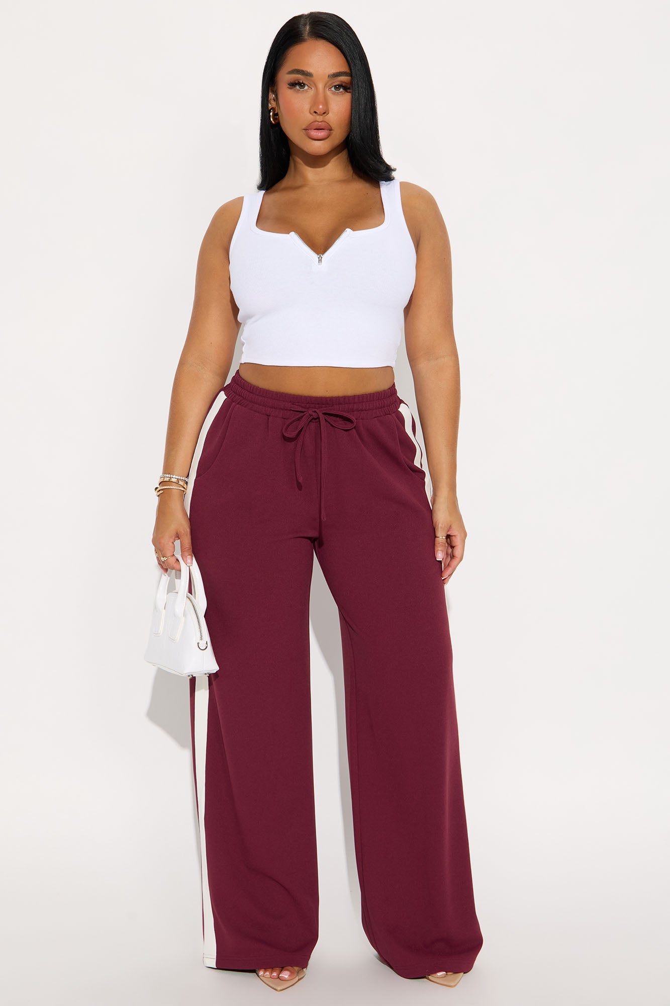 Point Of View Track Trouser Pant - Burgundy/combo