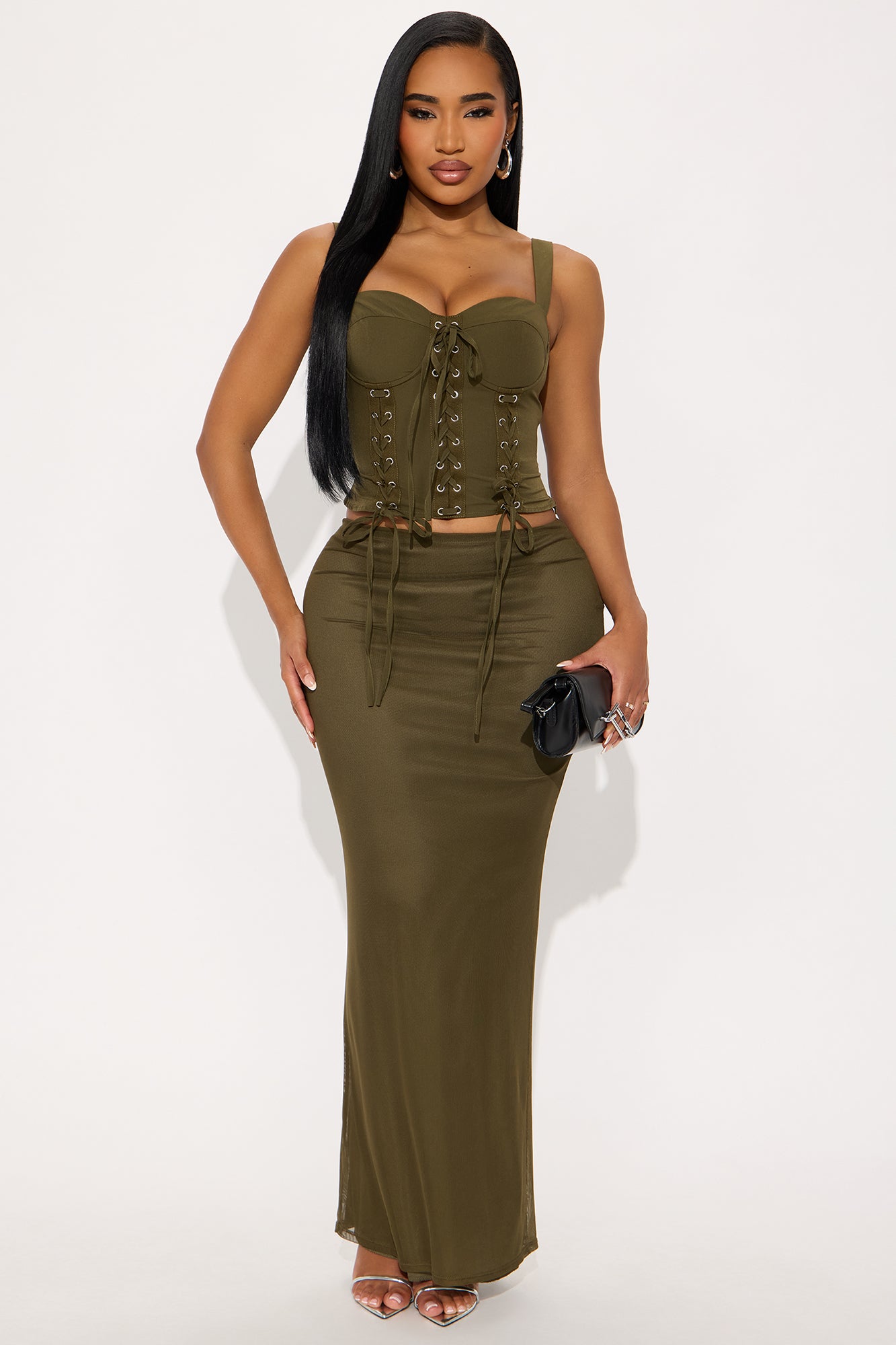 Emmeline Mesh Maxi Skirt - Olive