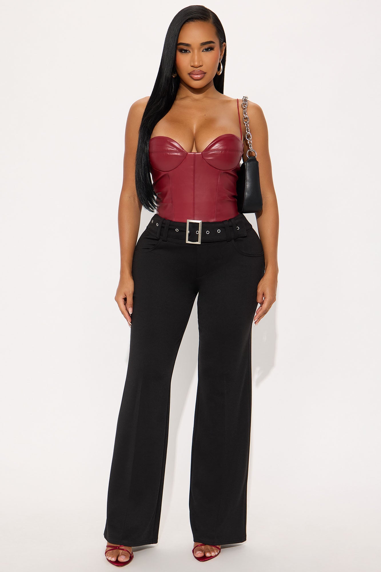 Make It Worth It Belted Straight Leg Ponte Pant 32 - Black