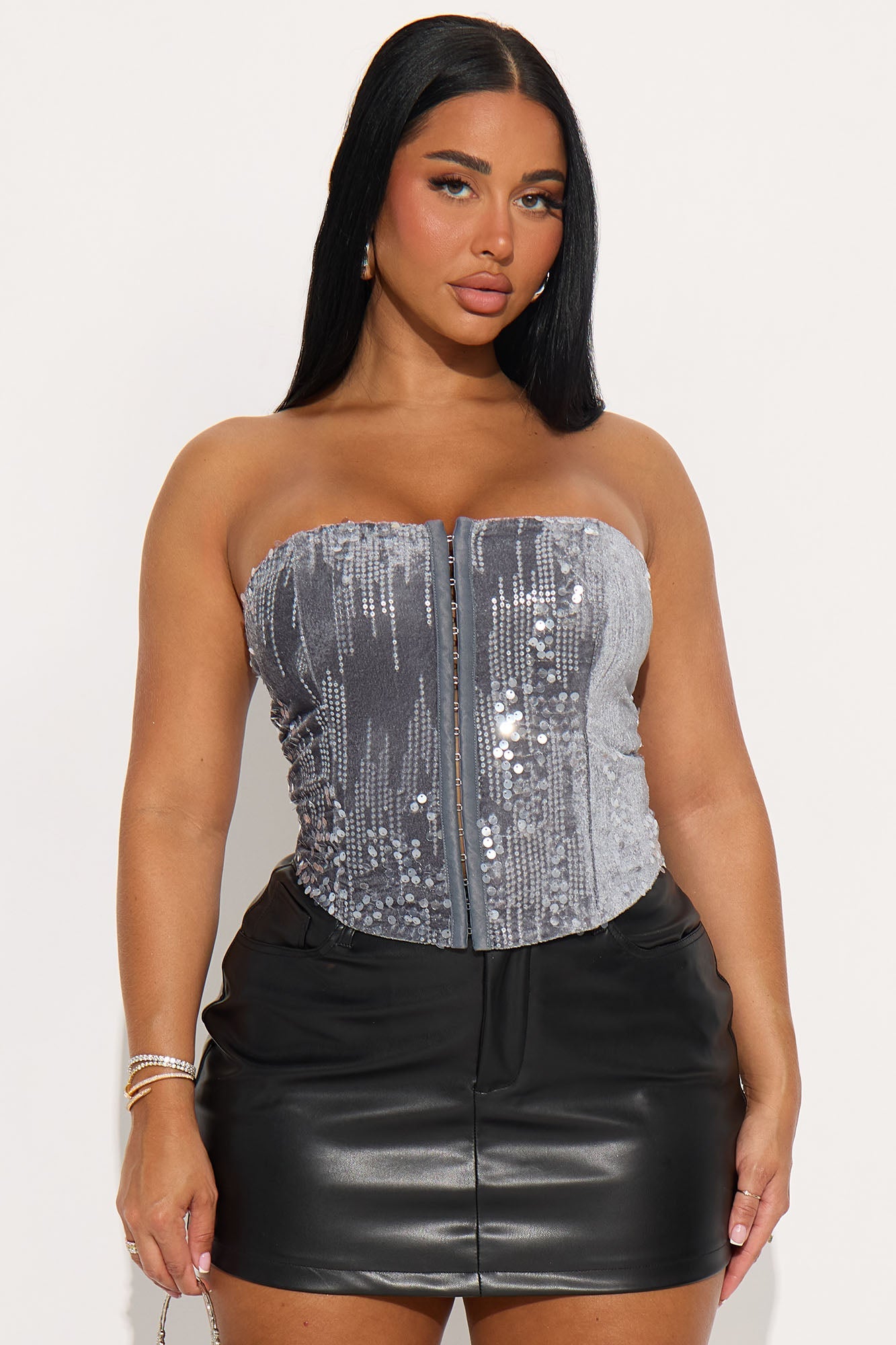 A Splash Of Wild Velvet Sequin Corset Top - Grey