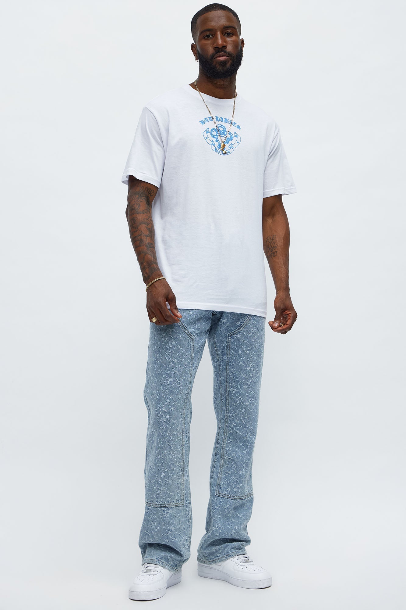 Stacked Slim Flare Frosty Jacquard Carpenter Jeans - Light Blue Wash