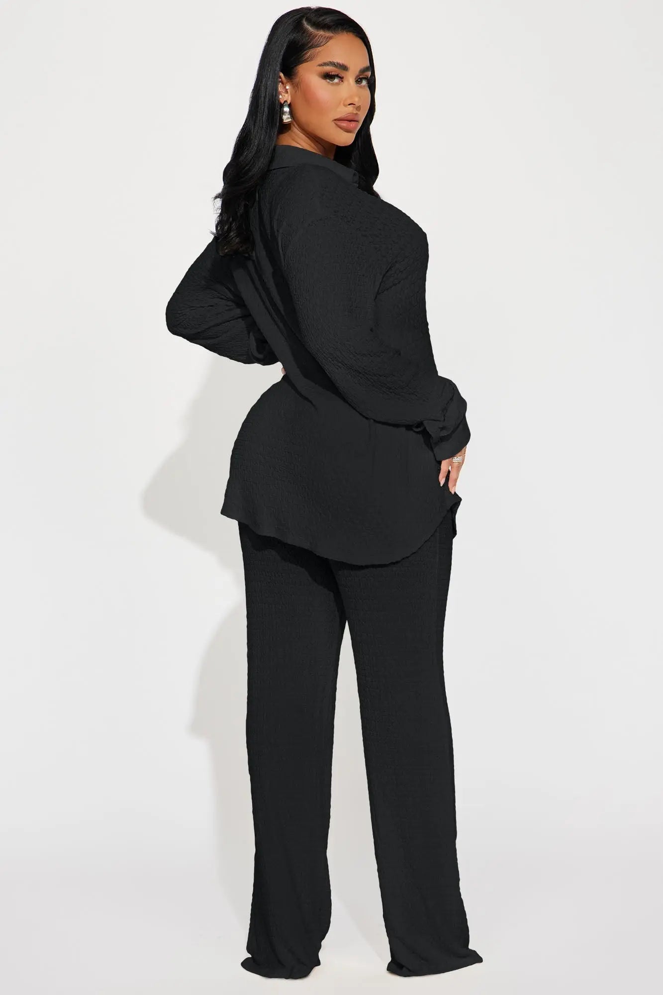 Fly With Me Textured Pant Set - Black