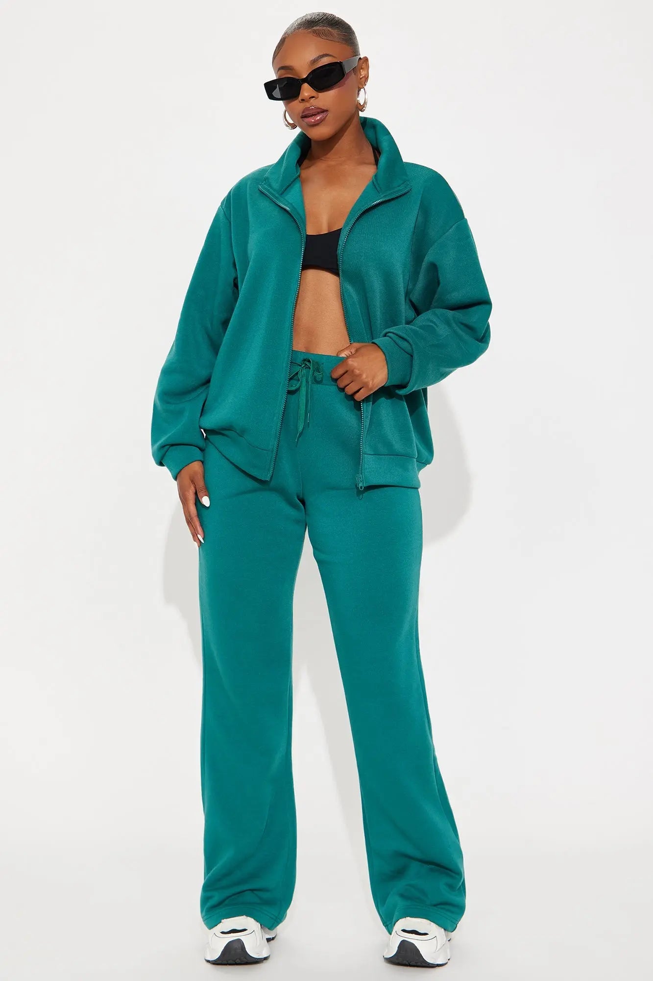 Demi Zip Up Fleece Pant Set - Hunter