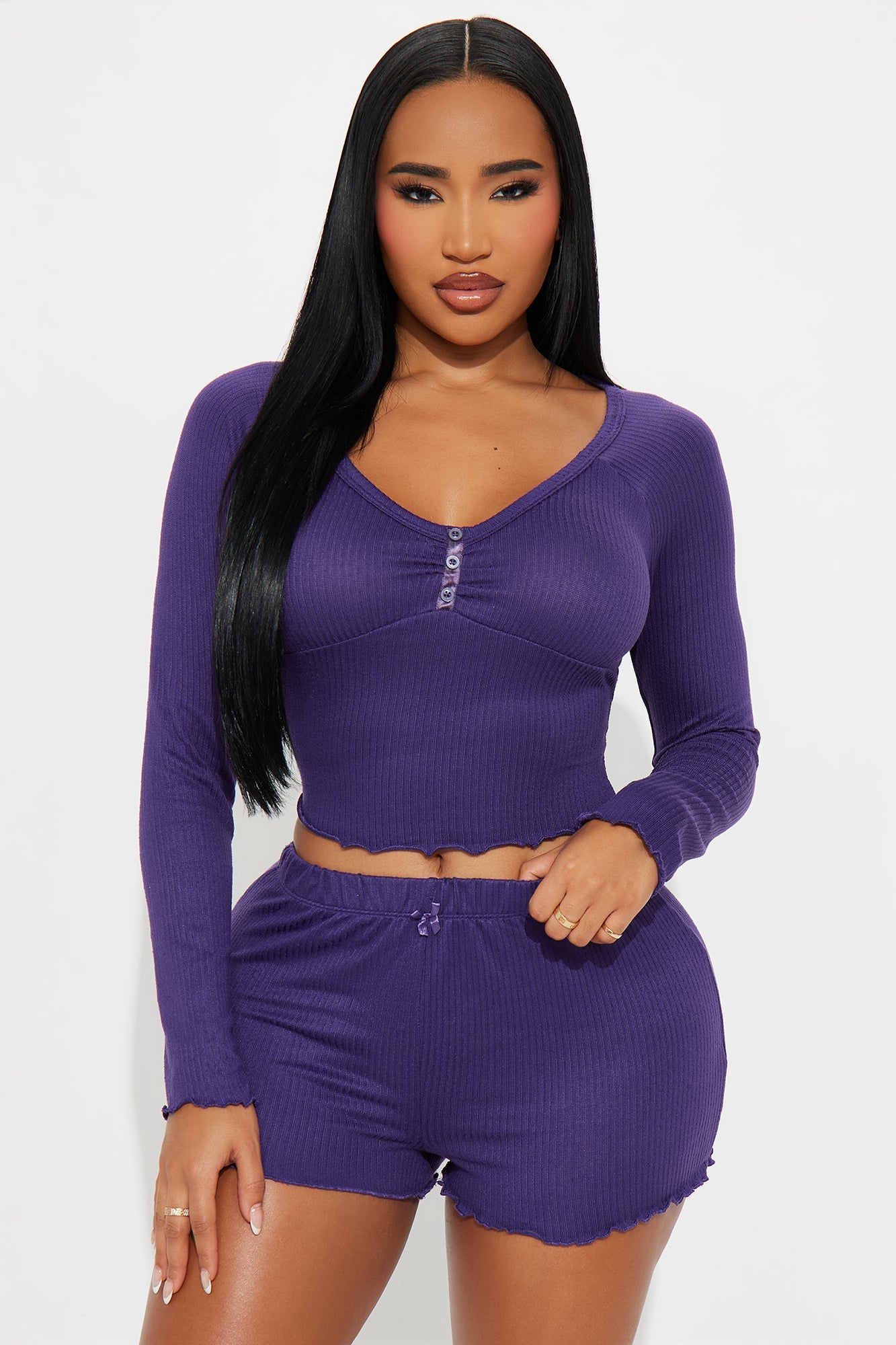 Relaxation Era Ribbed PJ Short Set - Purple