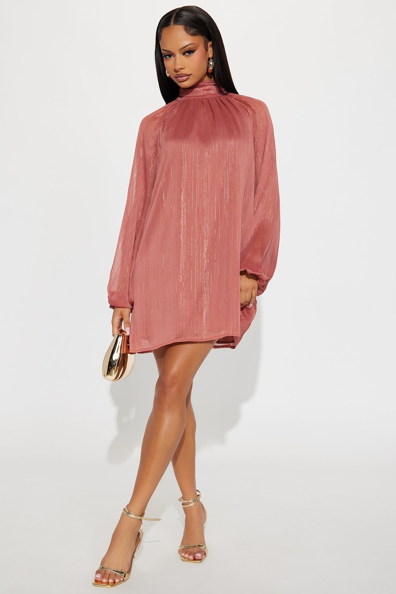 Bianca Long Sleeve Babydoll Mini Dress - Mauve