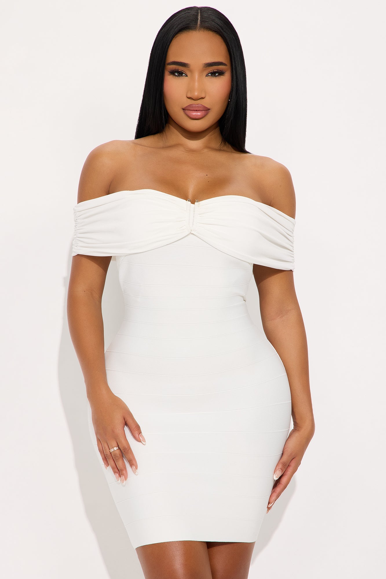 Selene Off Shoulder Bandage Mini Dress - White