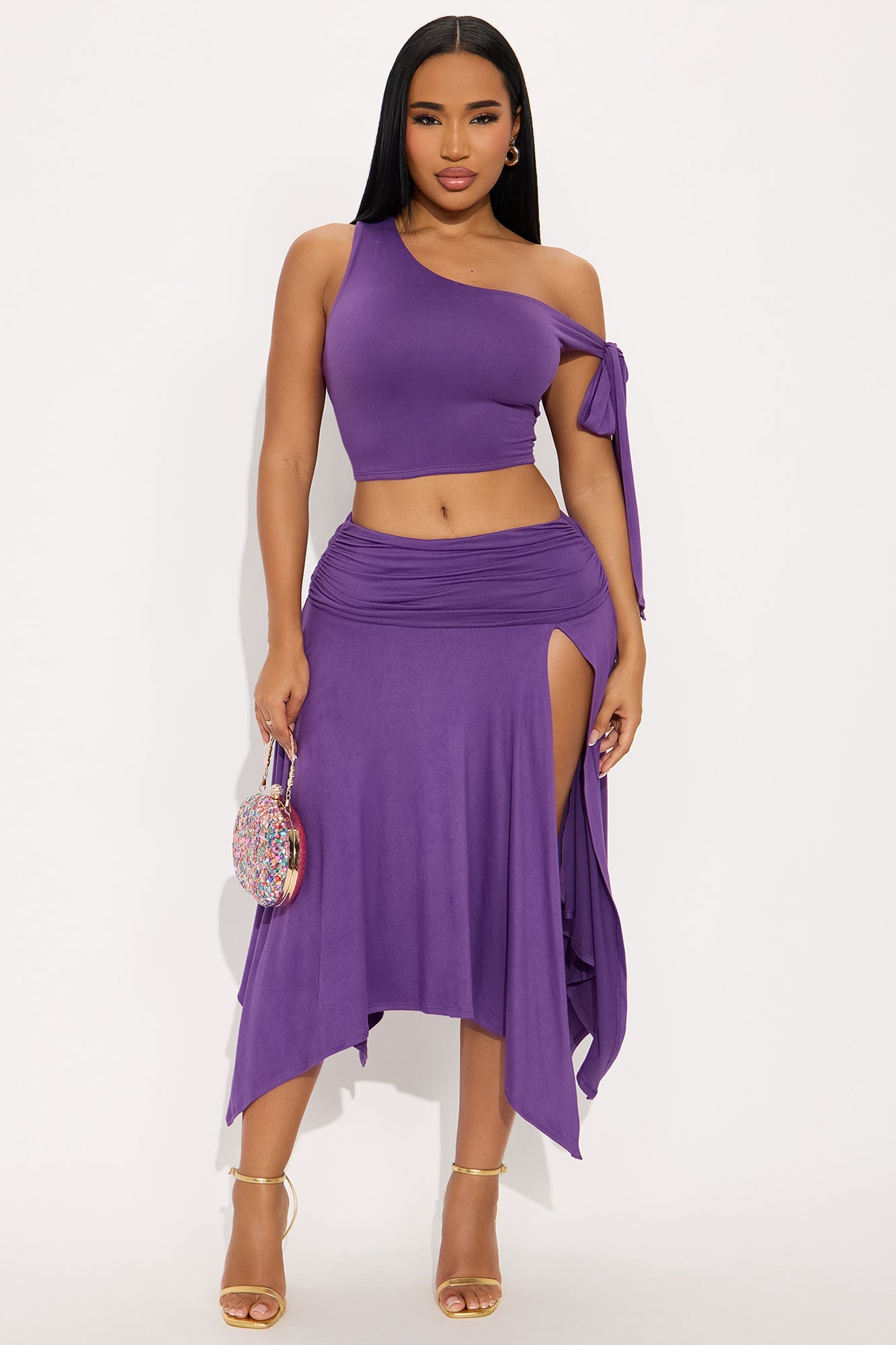 Cut Different Asymmetric Skirt Set - Purple