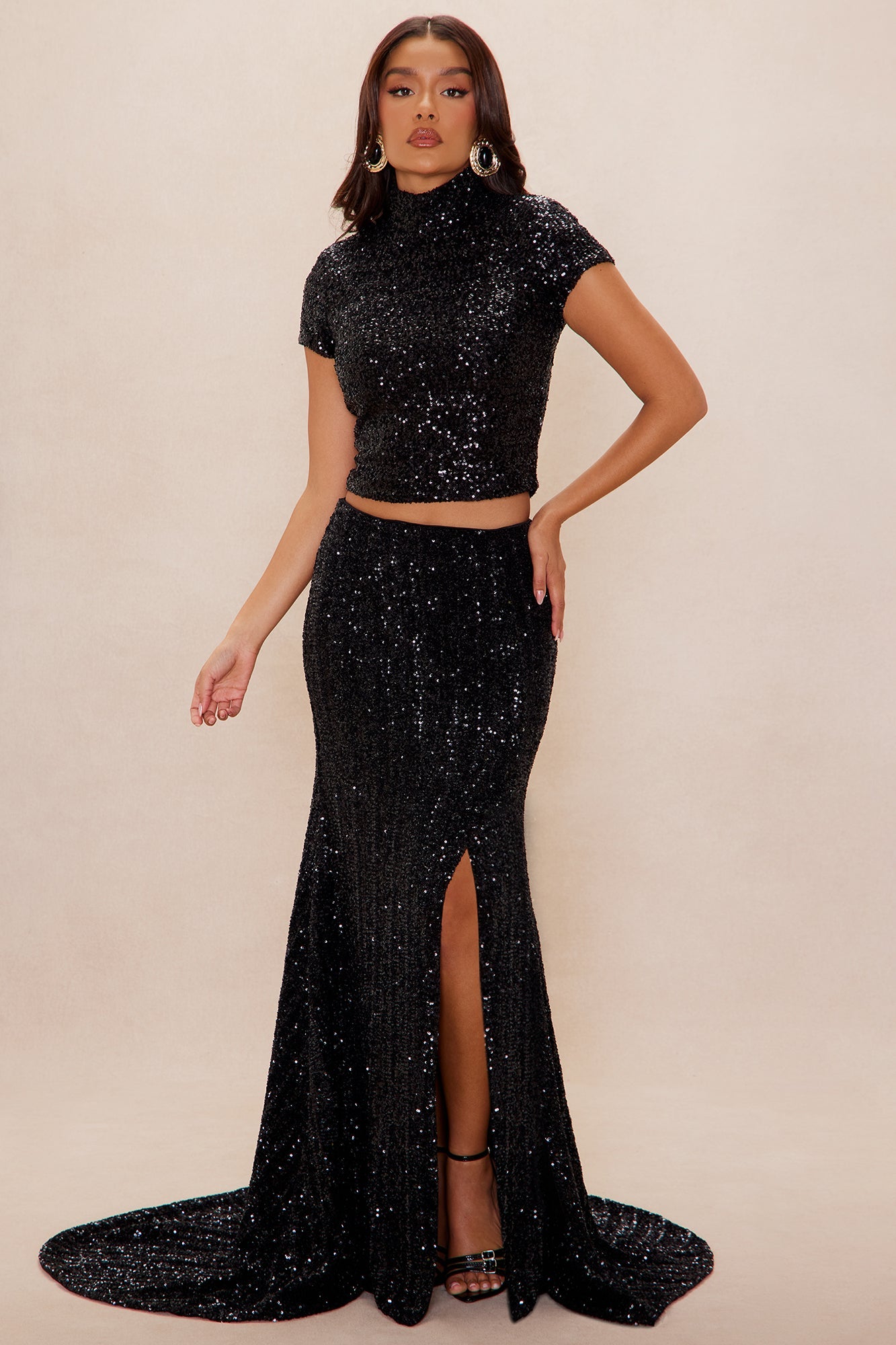 Center Of Attention Sequin Maxi Skirt - Black