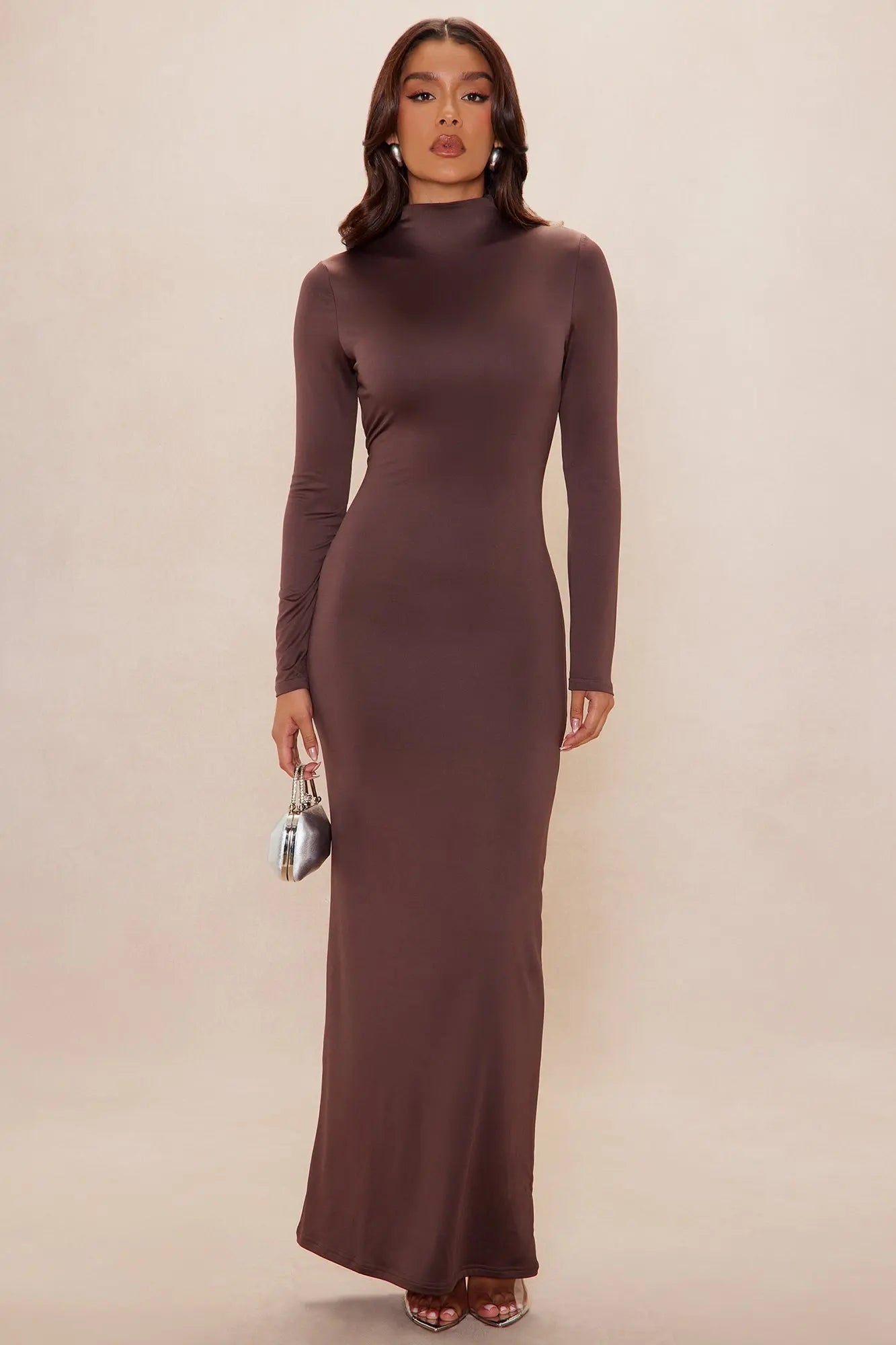 Kyra Double Layered Backless Maxi Dress - Chocolate
