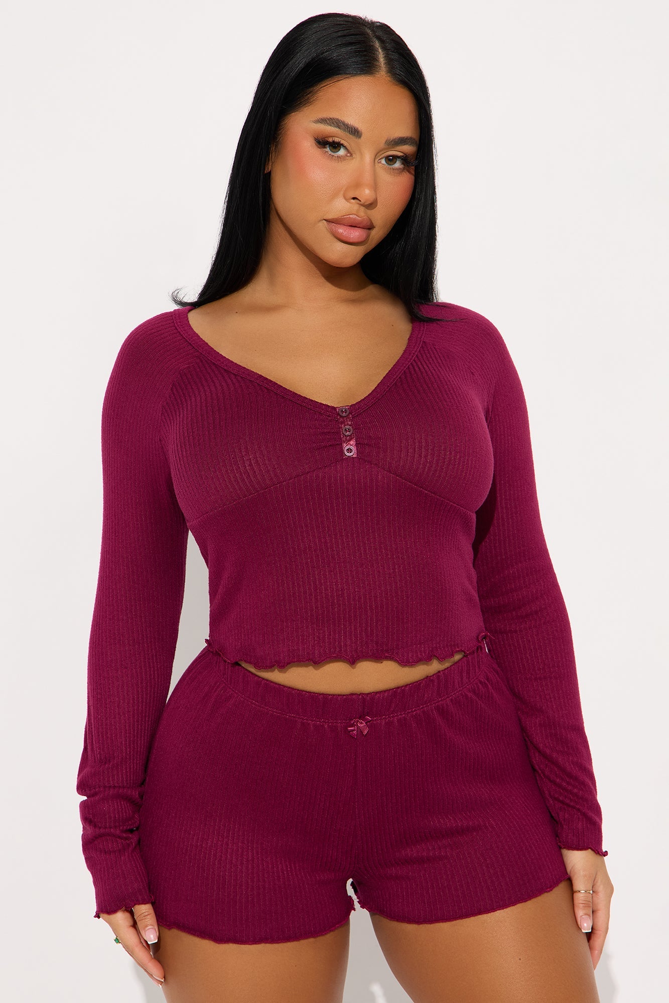 Relaxation Era Ribbed PJ Short Set - Wine