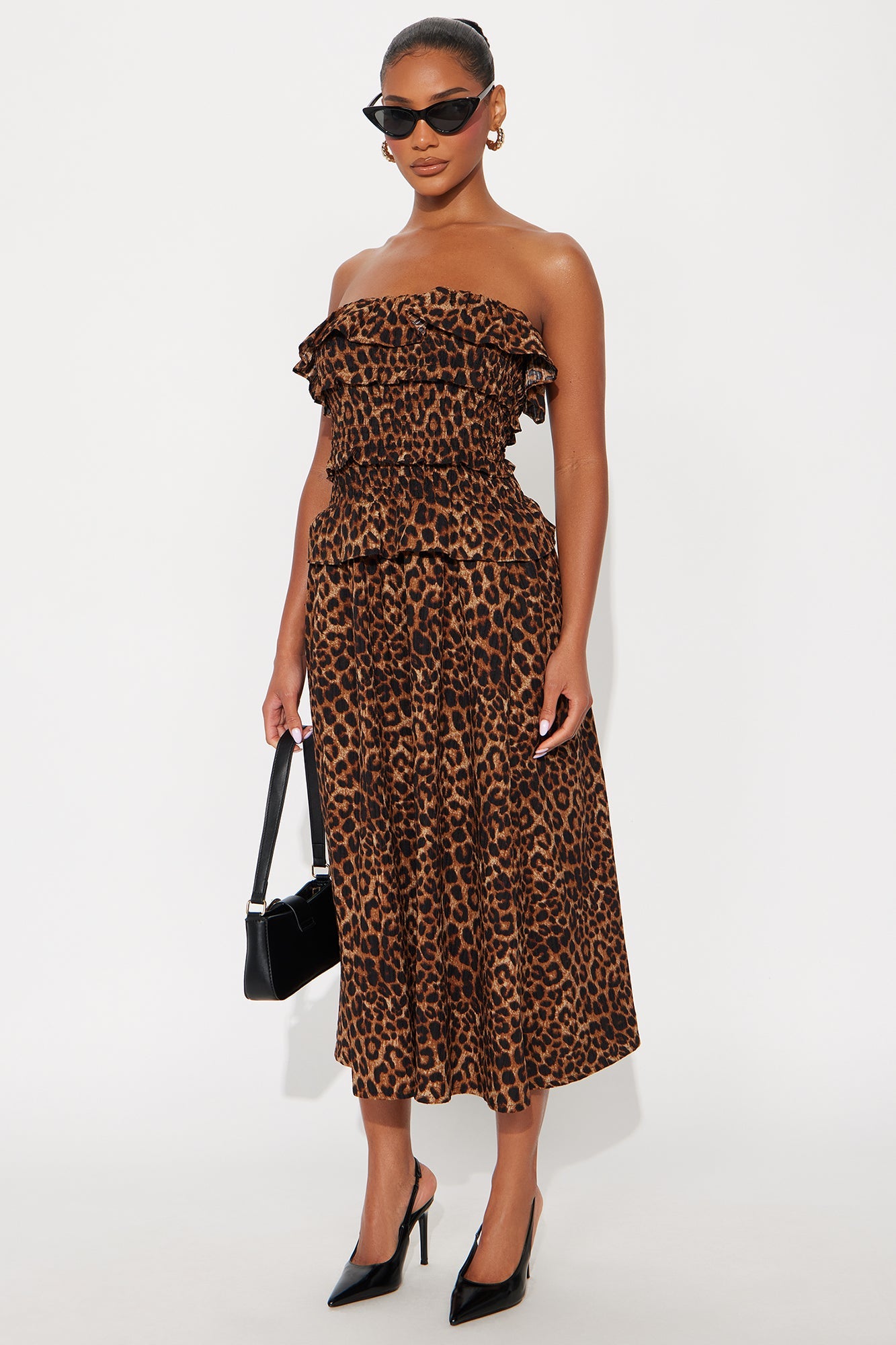 Lillian Strapless Animal Midi Dress - Leopard