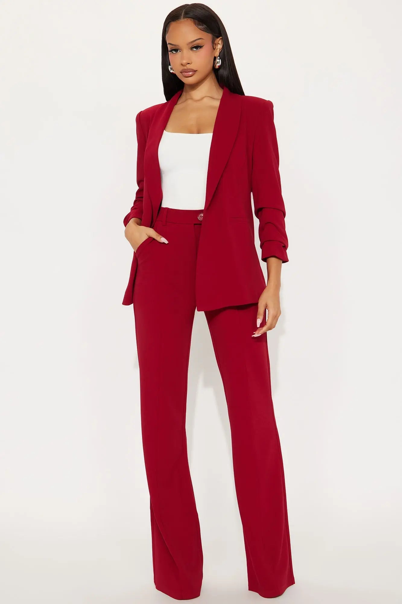Tall Heidi Wide Leg Trouser Pant - DarkRed