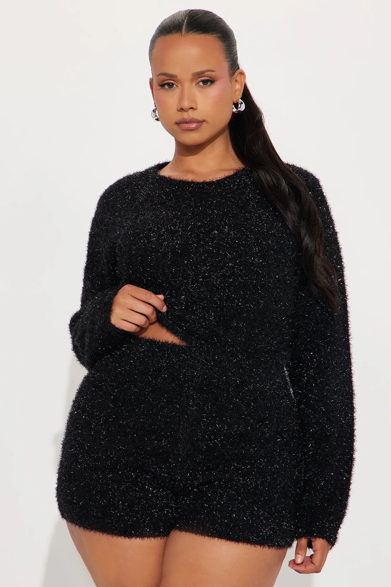 My Own Path Shimmer Sweater Short Set - Black