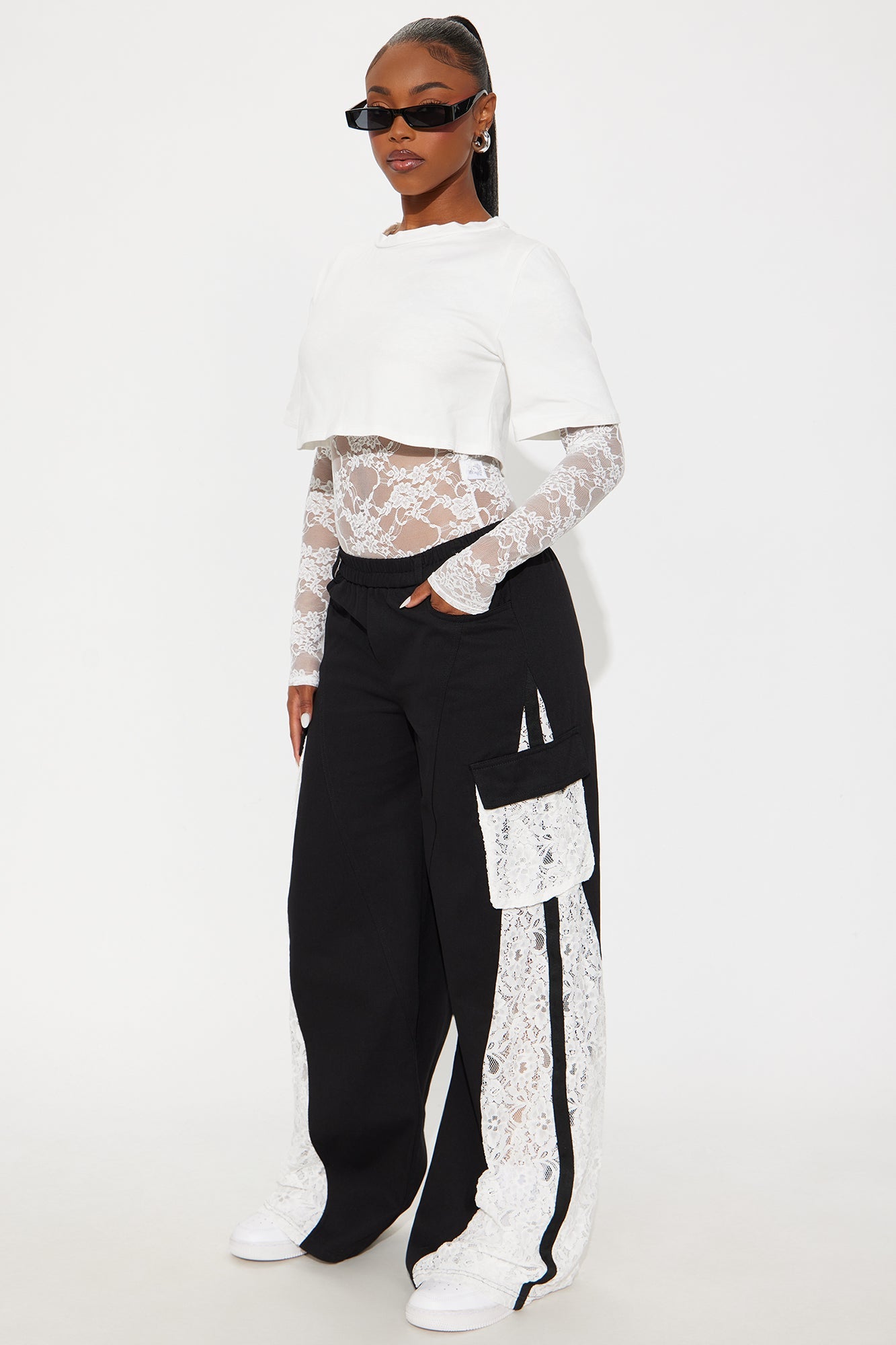 Willow Wide Leg Lace Track Pant 33″ - Black
