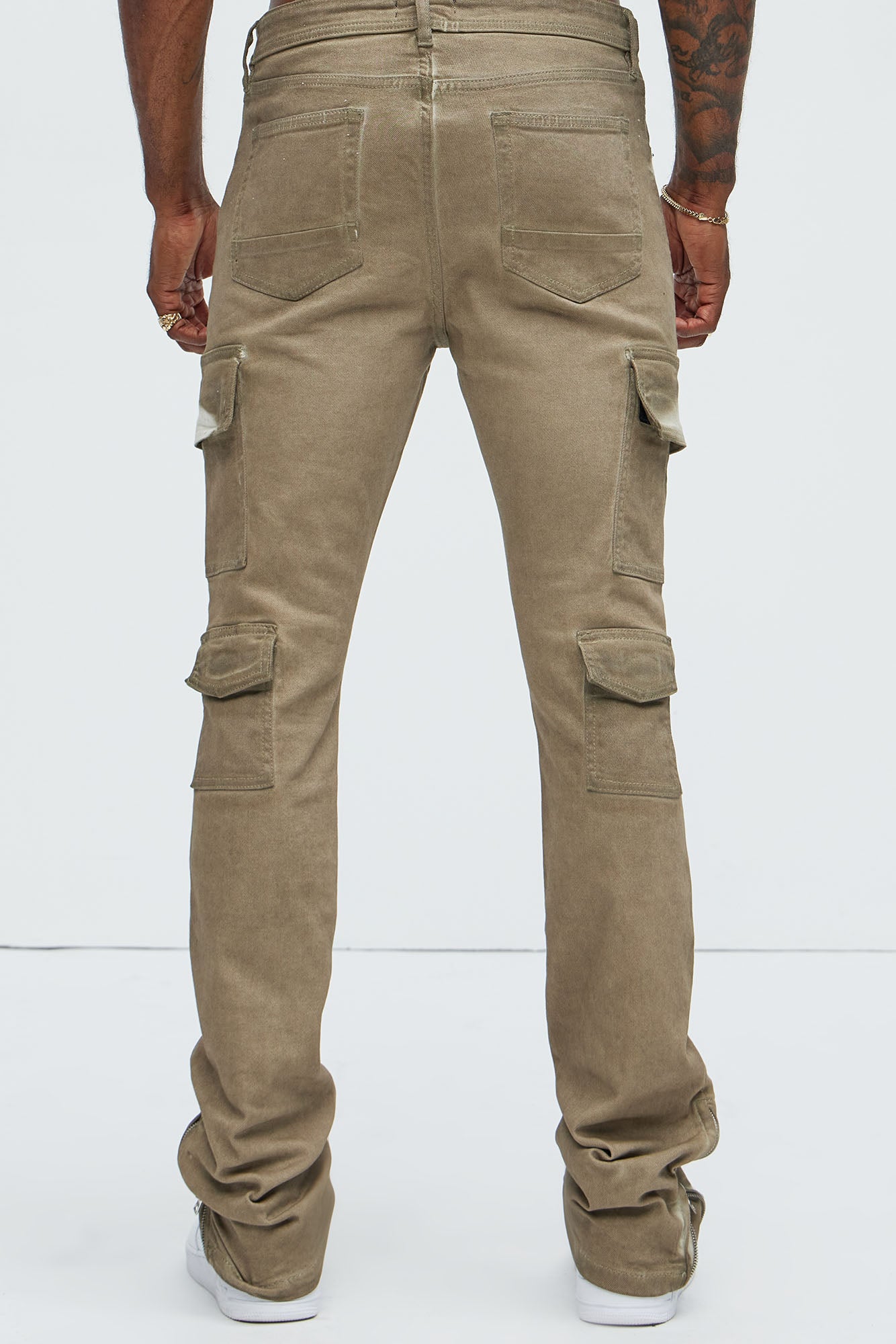 Triple Cargo Stacked Skinny Flare Jeans - Taupe