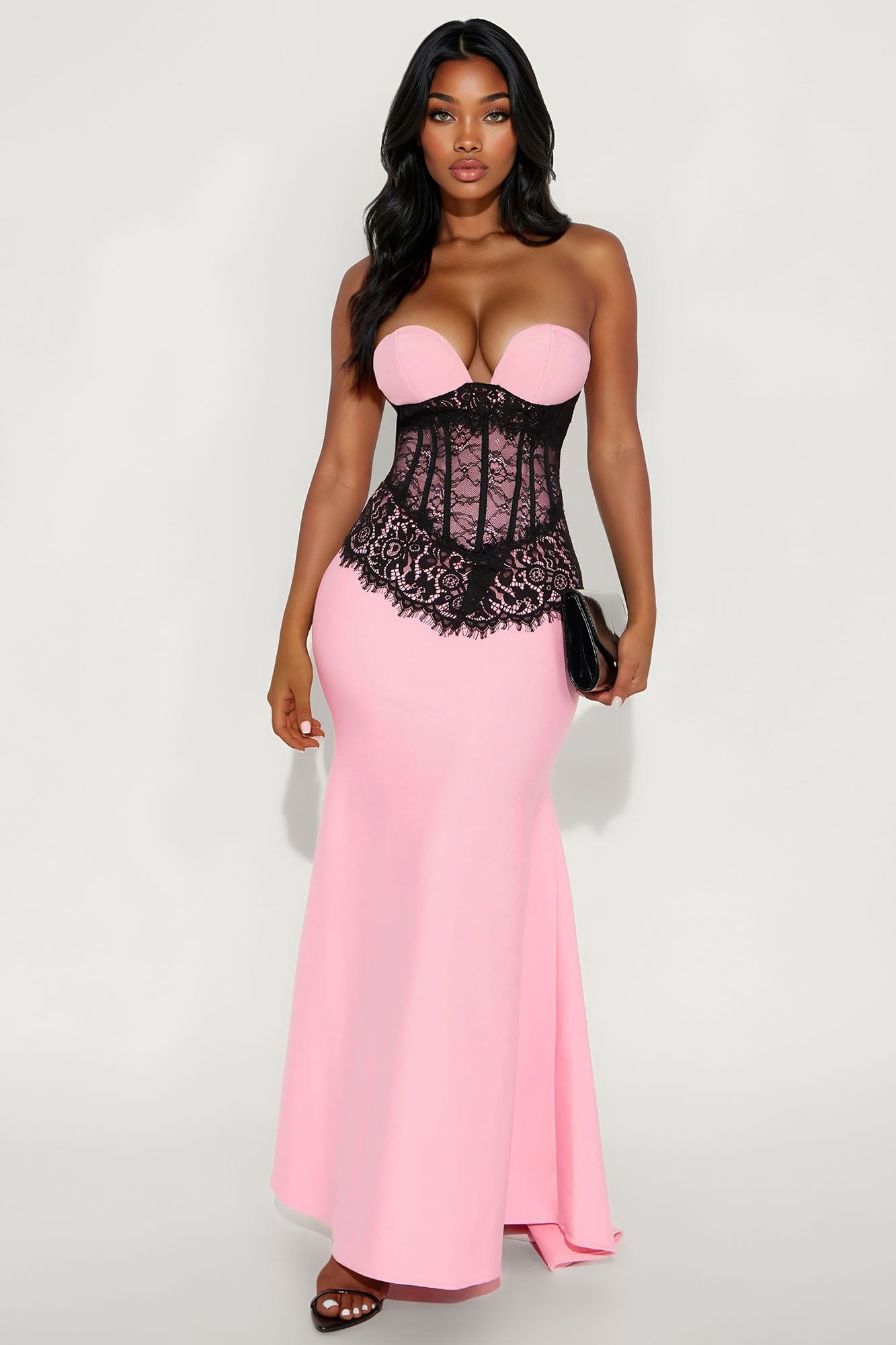 Laced Heart Bandage Maxi Gown - Pink