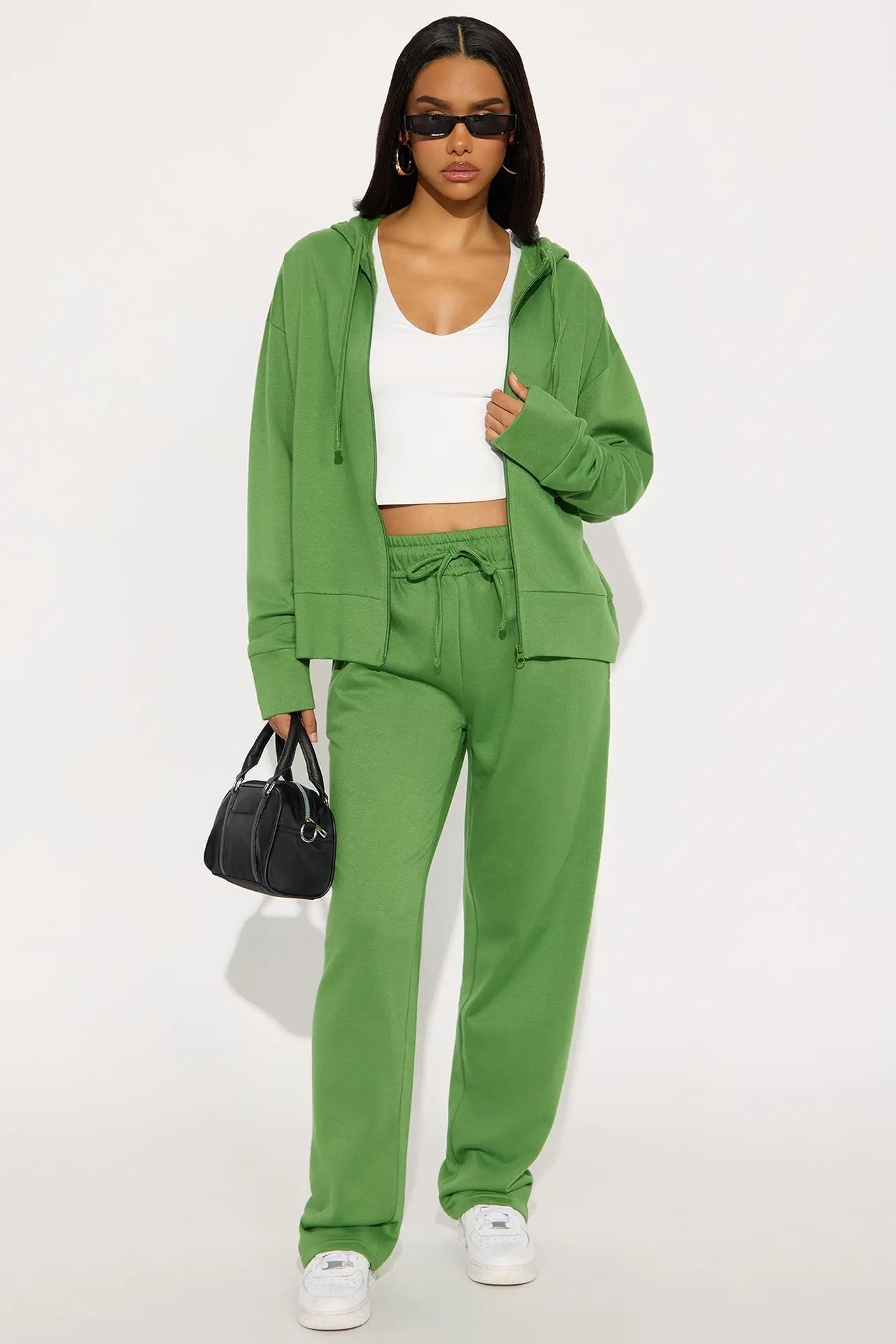Brooke Oversized Zip Up Fleece Pant Set - Sage