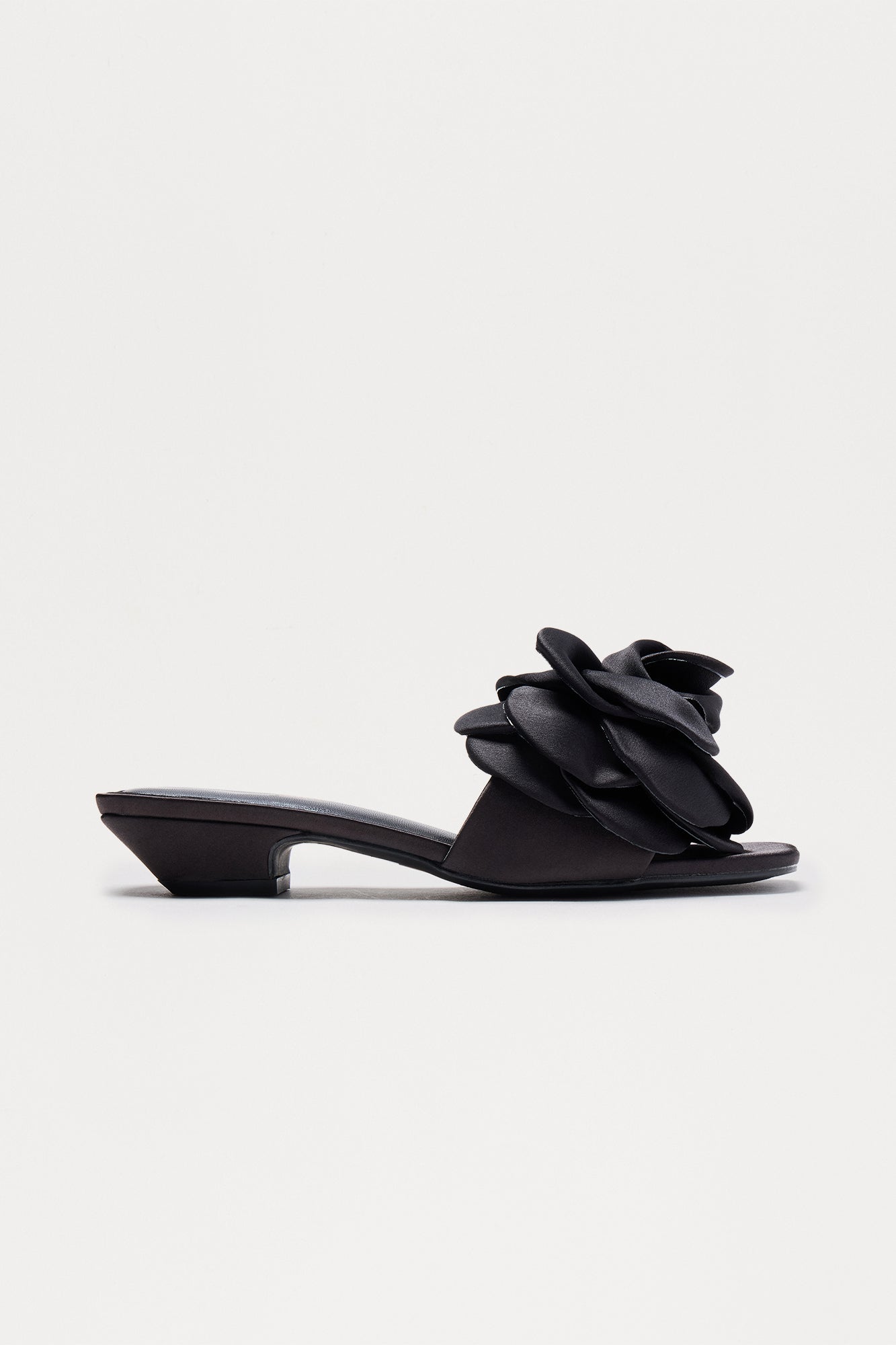 Haleen Satin Flower Mules - Black