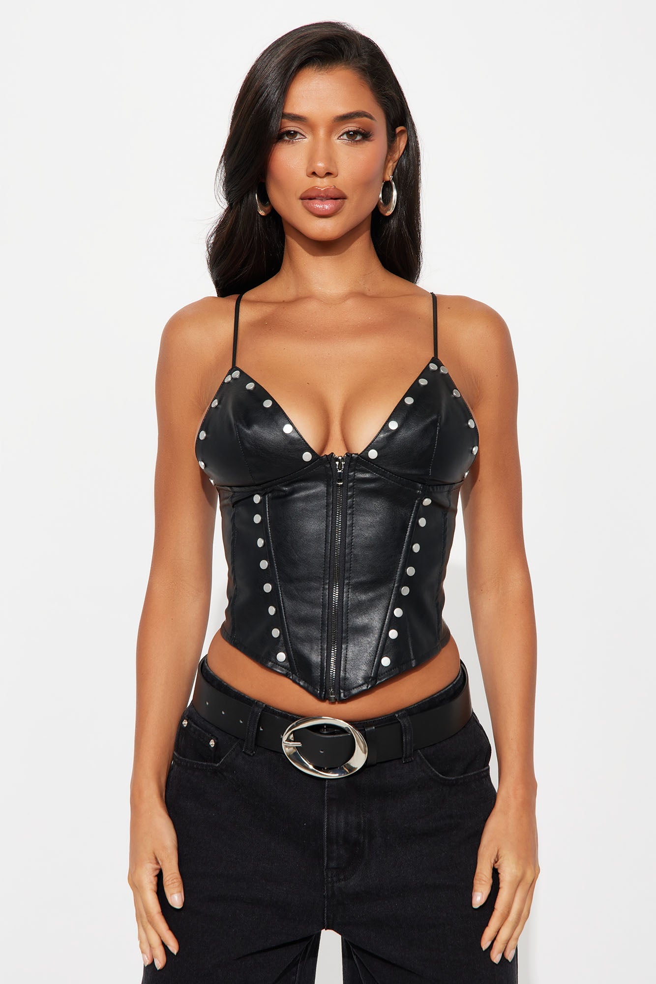 All Of Me Faux Leather Corset Top - Black
