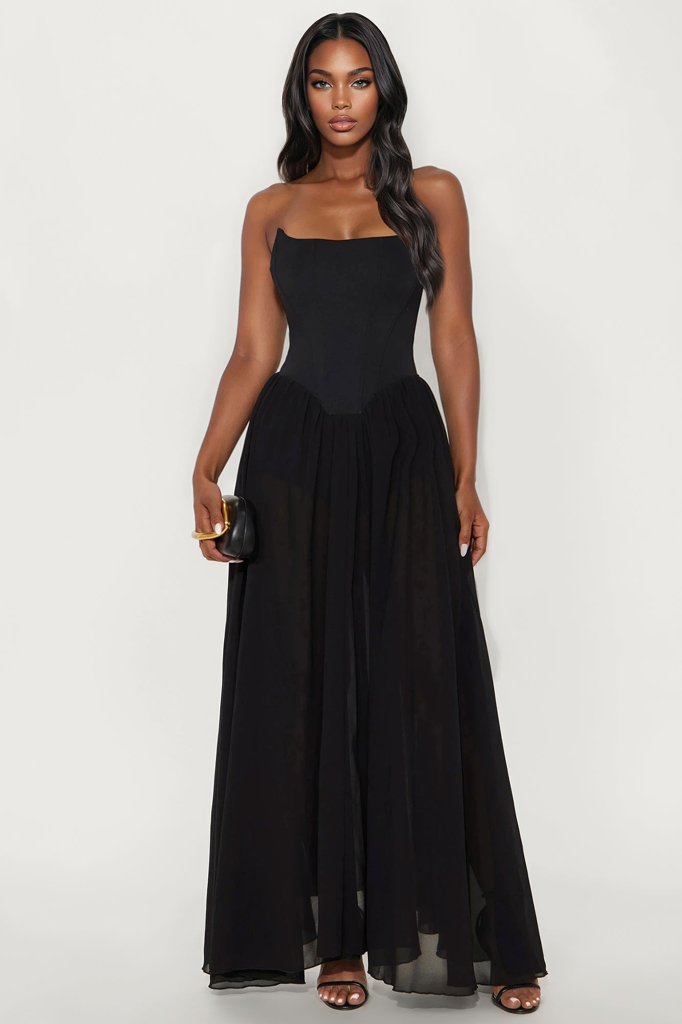 Stay Close Strapless Gown - Black