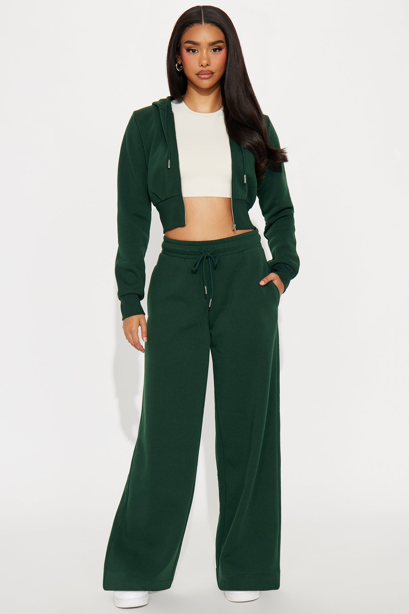 Charlie Fleece Zip Up Pant Set - Hunter